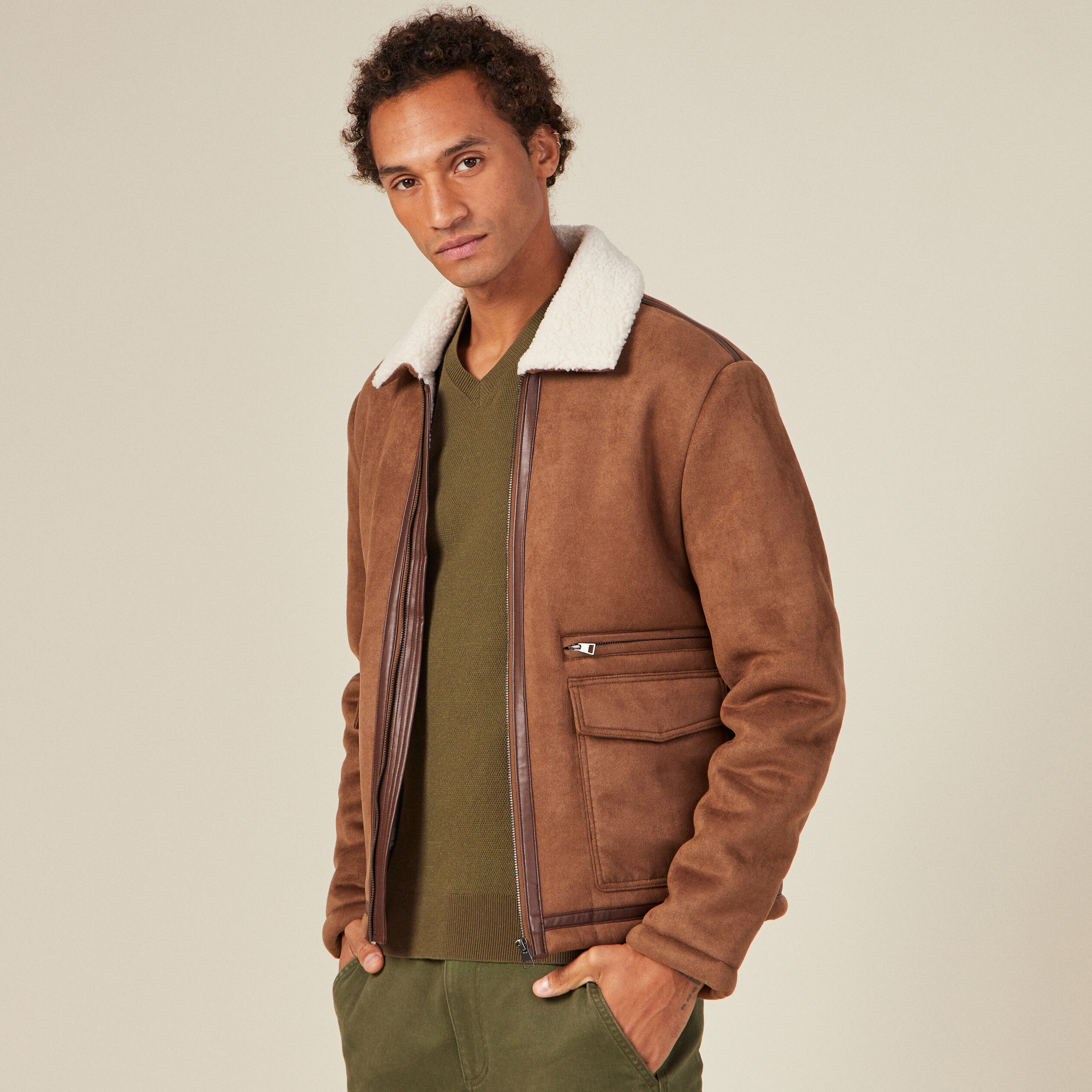 Blouson su dine col aviateur marron homme Bonobo