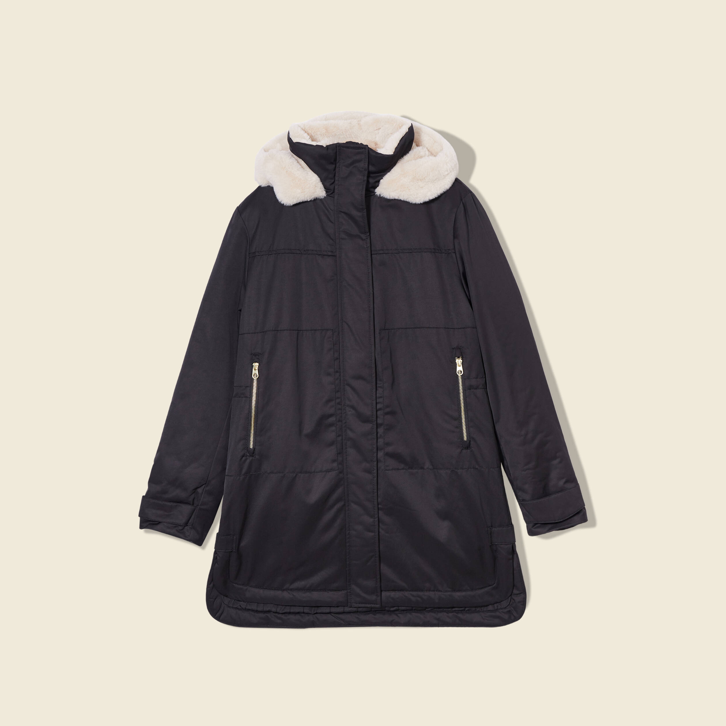 Parka droite &agrave; capuche noir femme