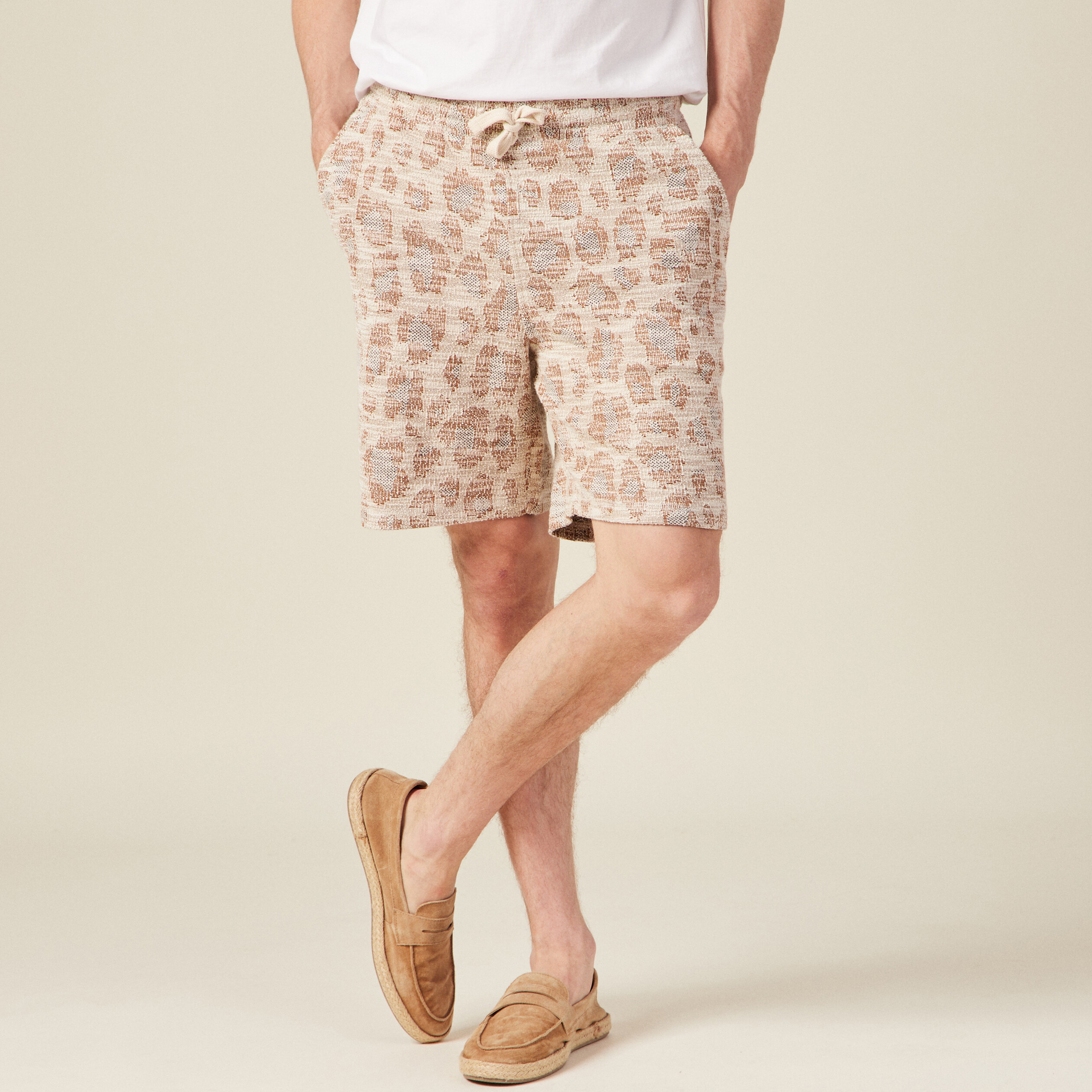 bermuda droit taille nouee beige homme Bermuda droit taille nouée beige homme