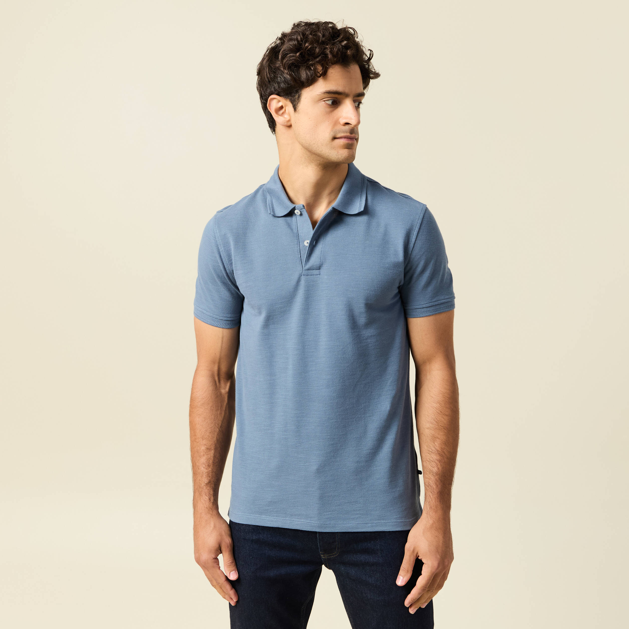 polo cintre manches courtes en coton bleu fonce homme Polo cintré manches courtes en coton bleu foncé homme
