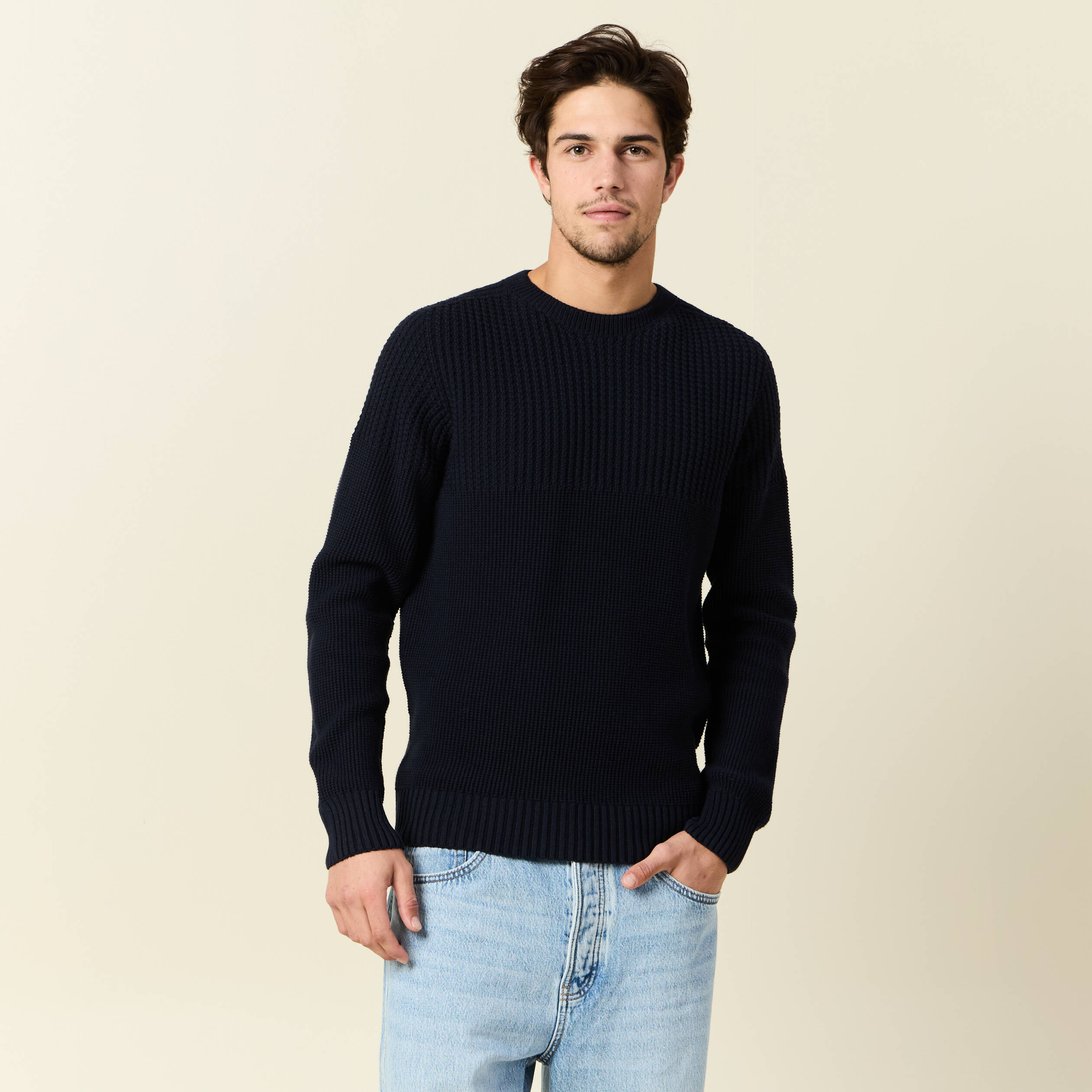 Pull manches longues fabriqu&eacute; en France bleu marine homme