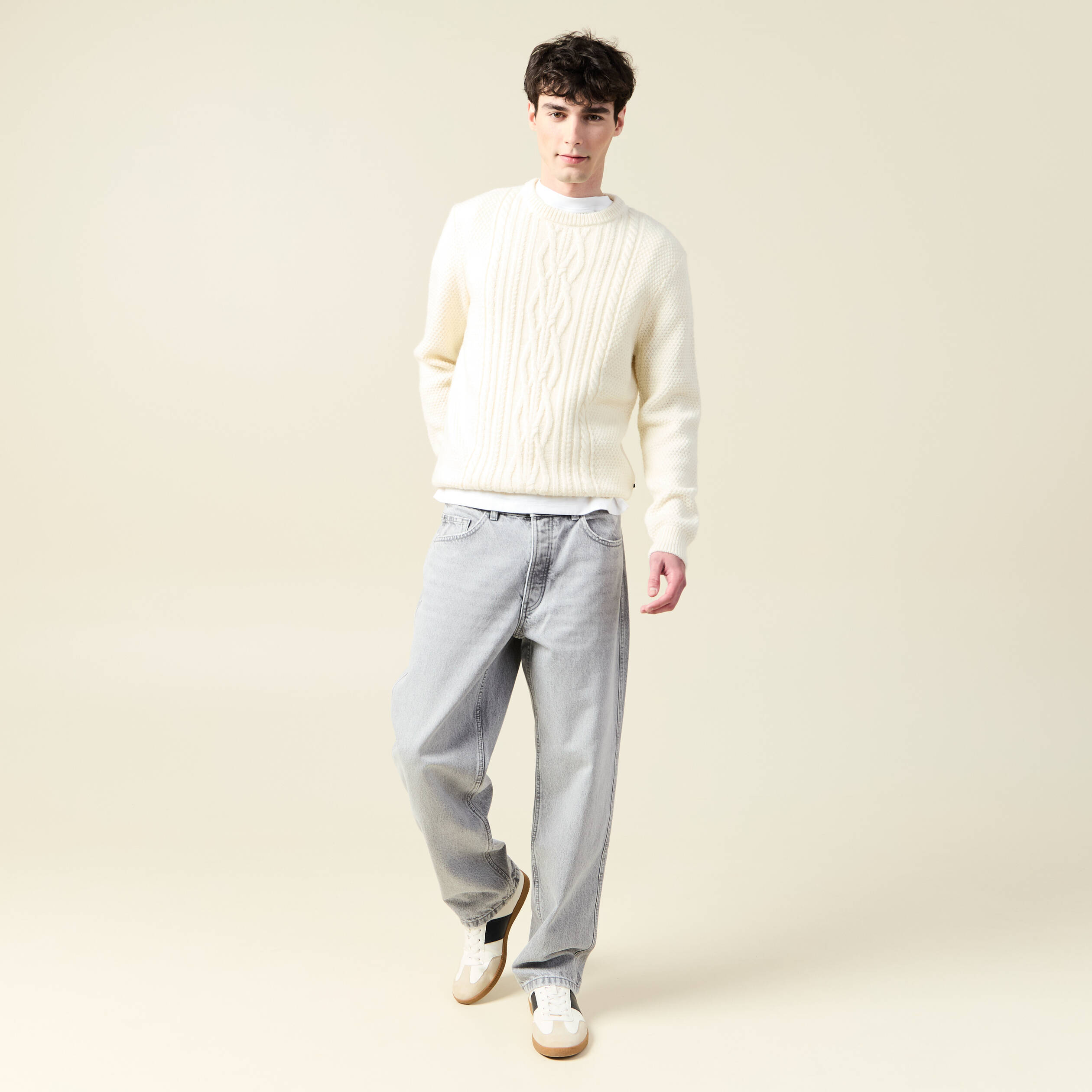Jeans large relaxed denim snow gris homme