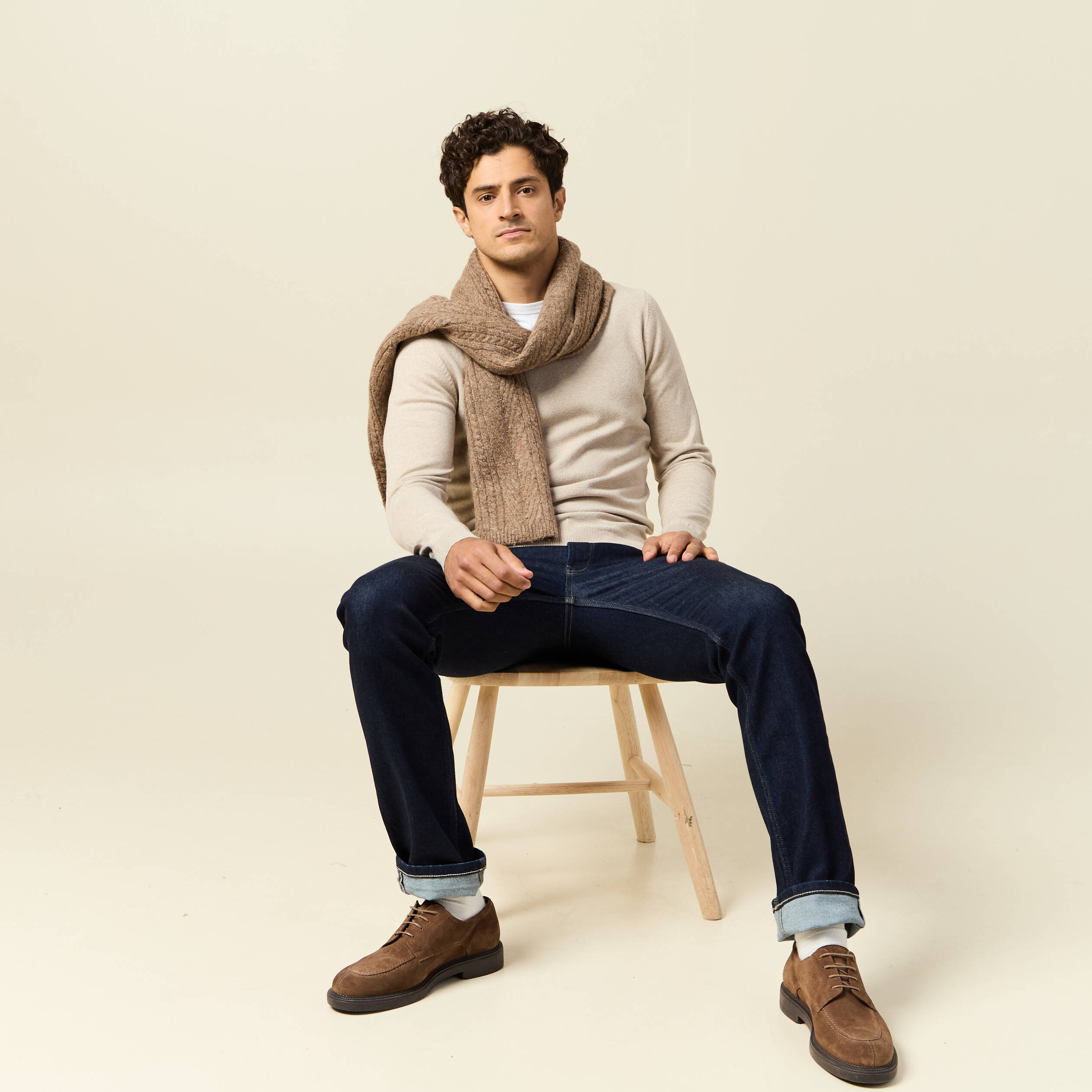 Pull manches longues sable homme