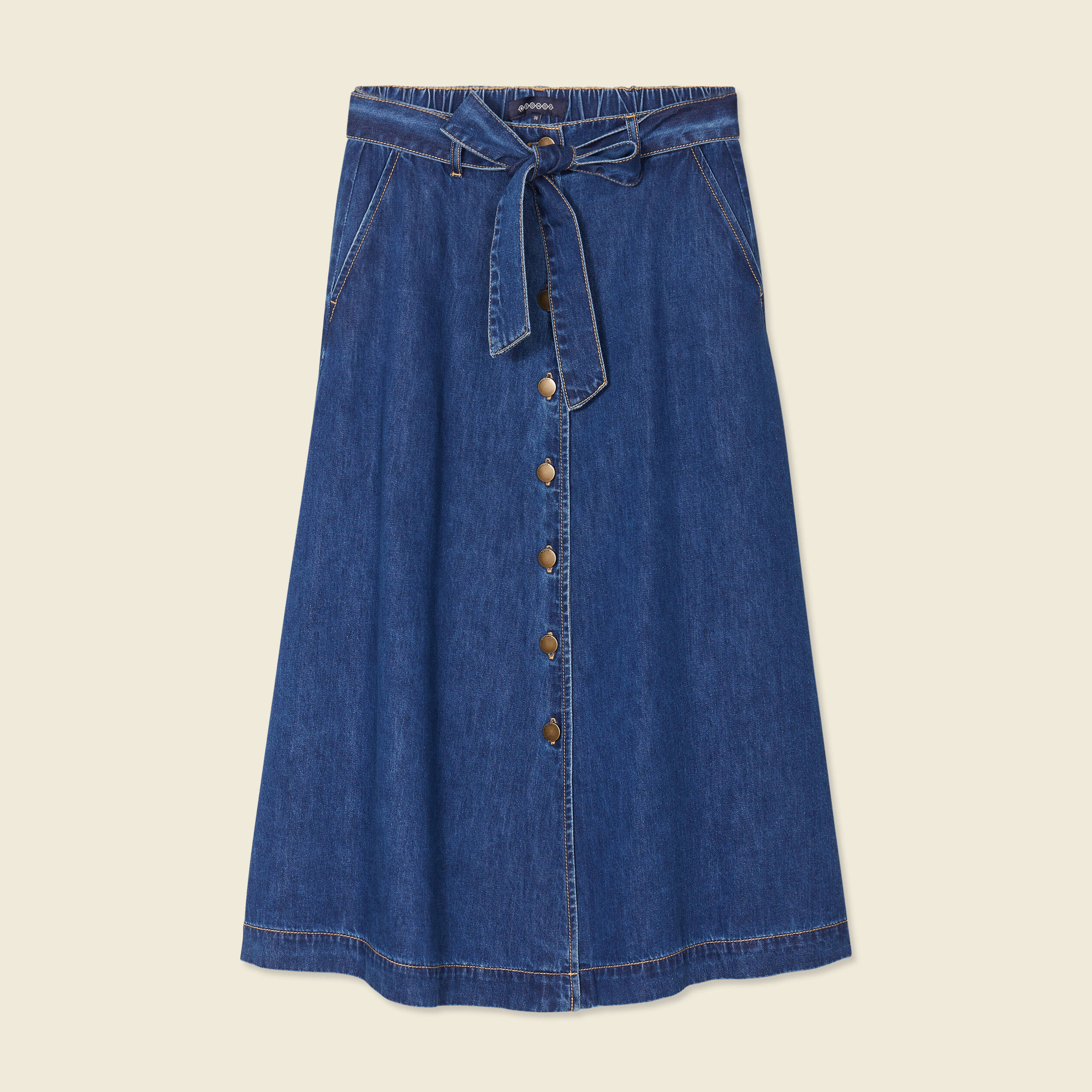 jupe longue trapeze en jean denim stone femme Jupe longue trapèze en jean denim stone femme