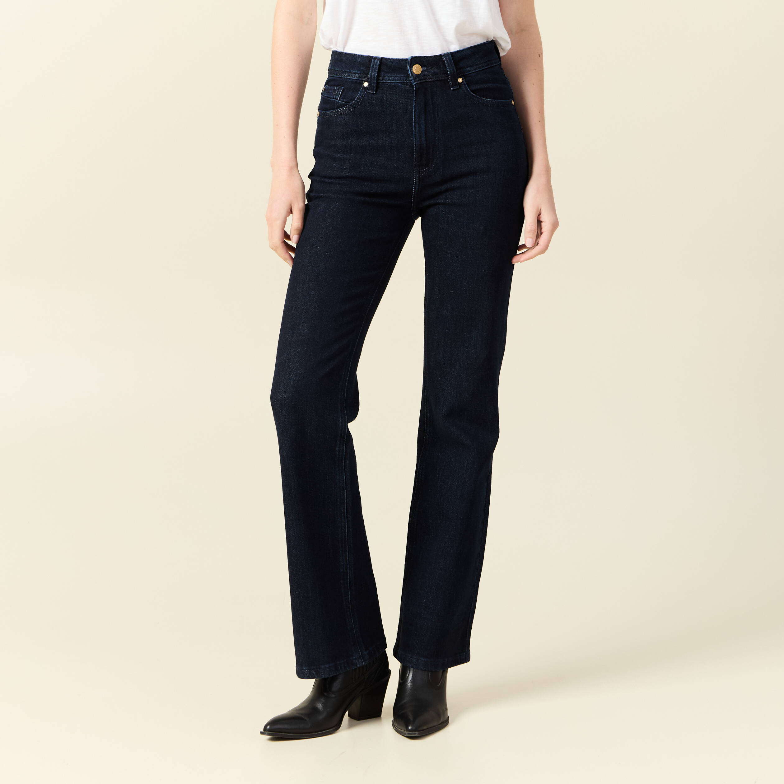 Jeans flare taille haute denim brut femme