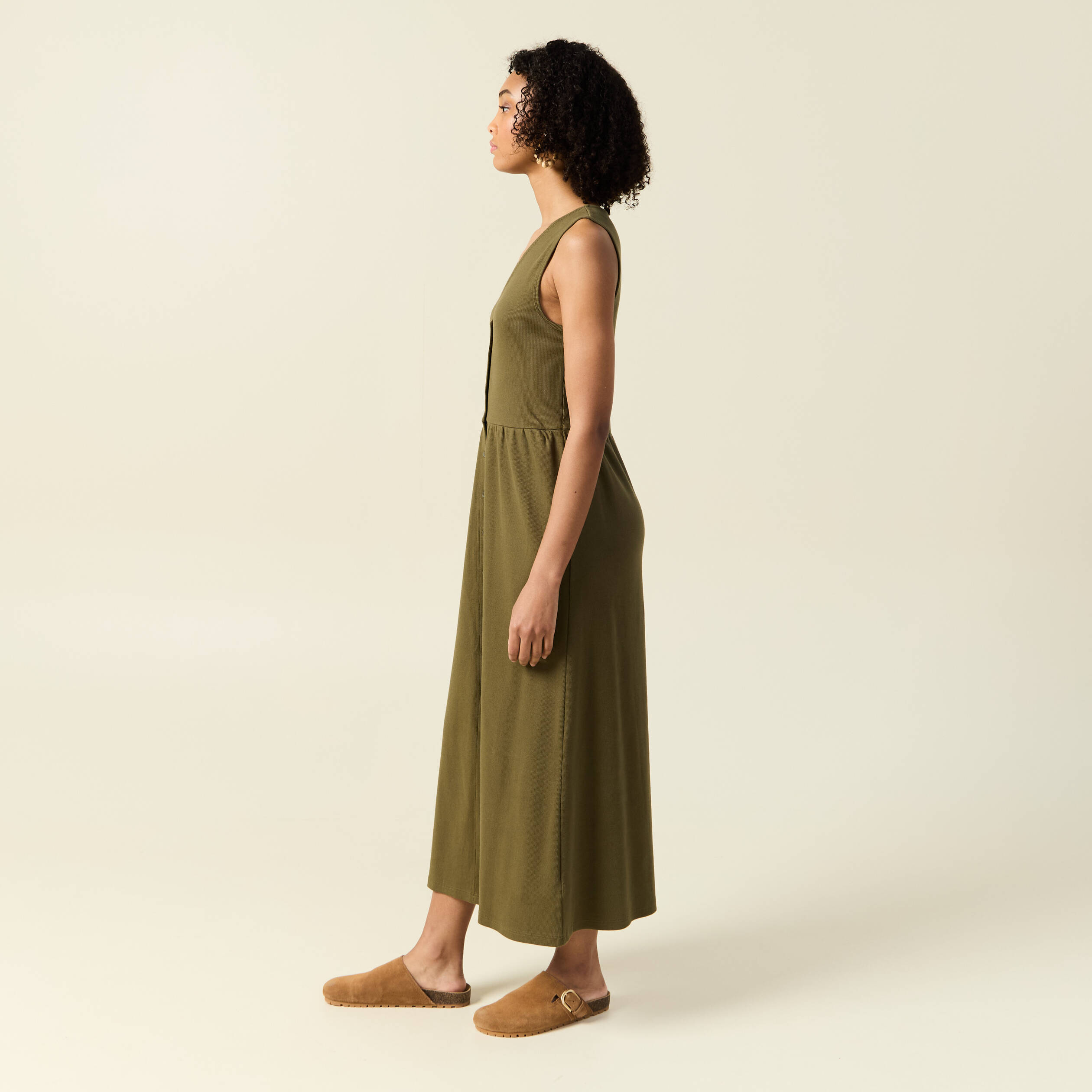 robe longue droite boutons vert kaki femme Robe longue droite boutons vert kaki femme