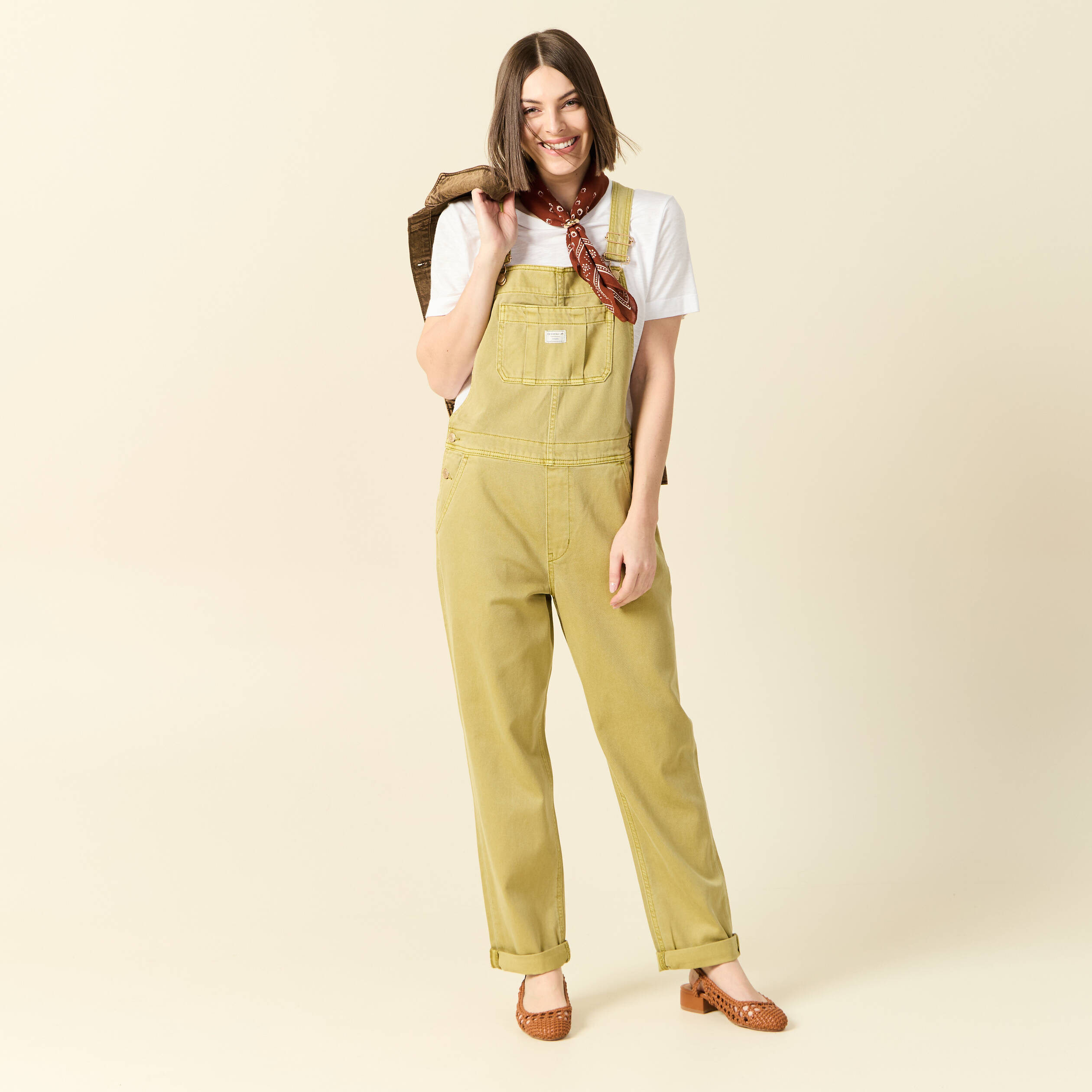 Salopette en jean vert olive femme