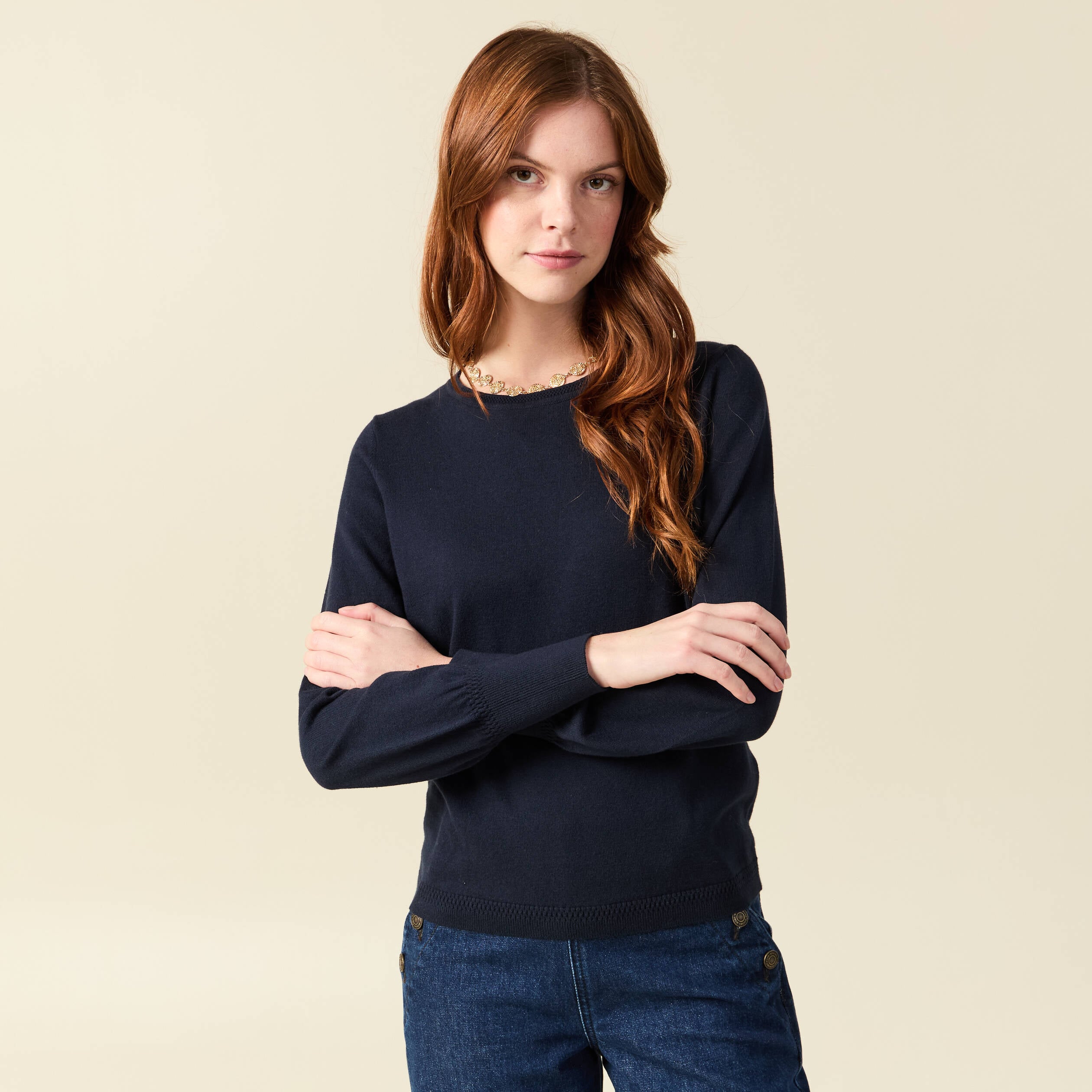 Pull manches longues bleu marine femme