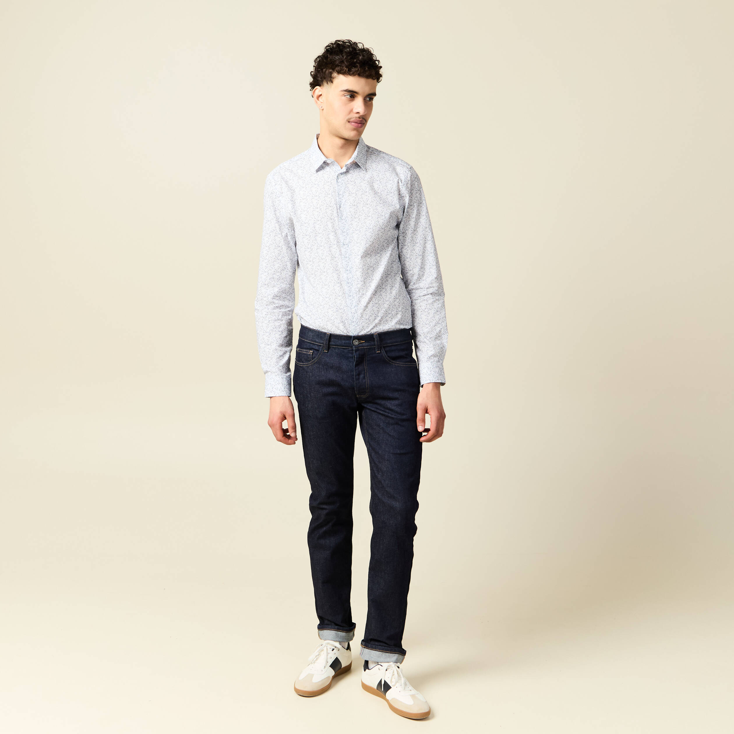 Chemise cintr&eacute;e en coton manches longues gris homme
