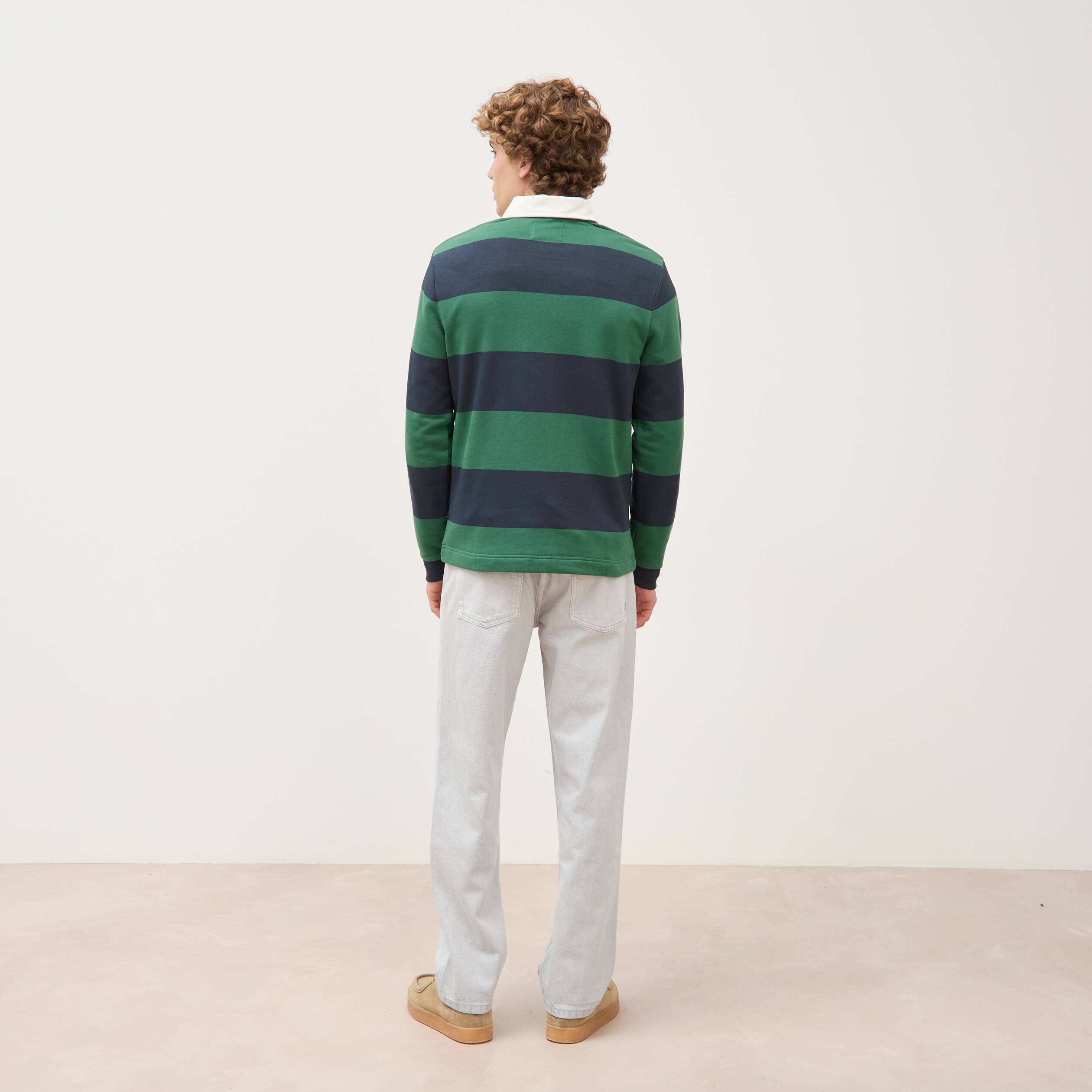 Polo manches longues broderie bleu marine homme