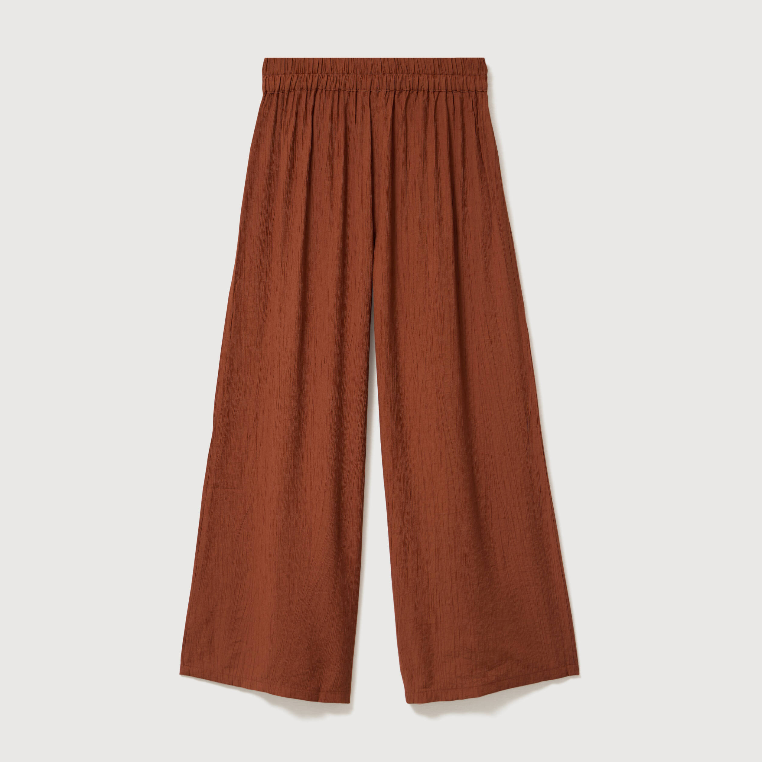 Pantalon large taille haute fluide marron femme