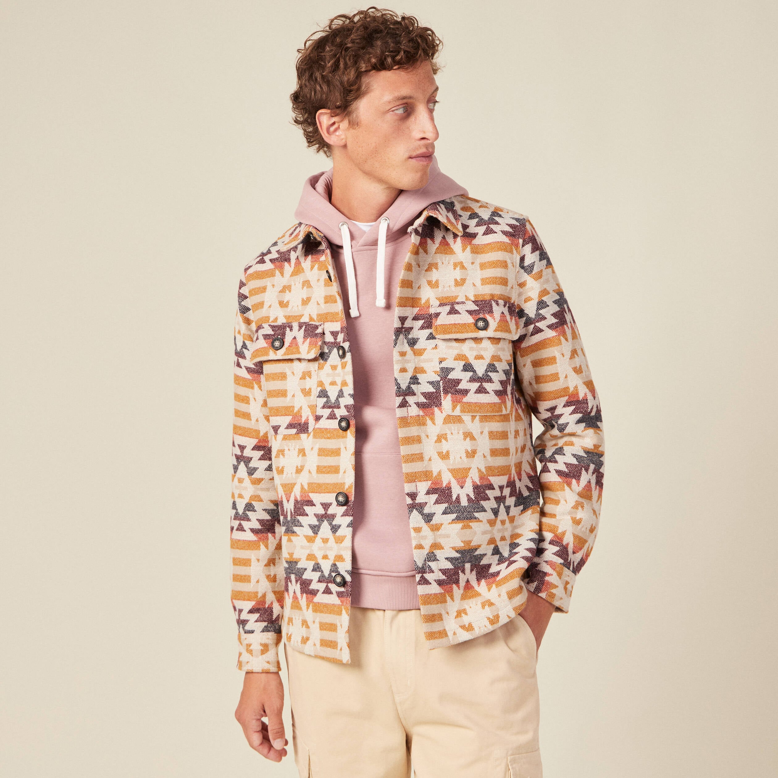Surchemise manches longues beige homme