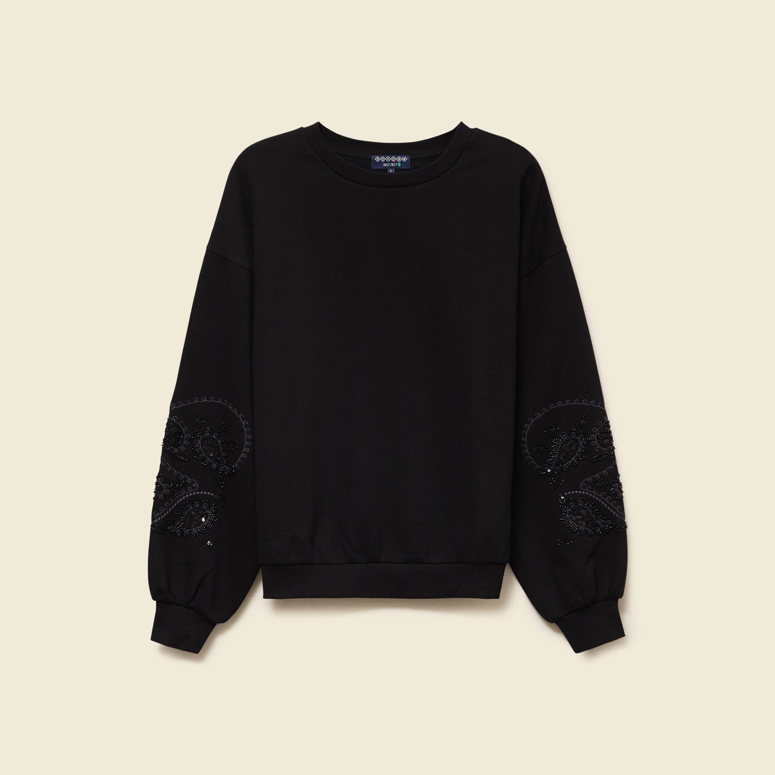 Sweat col rond manches longues noir femme