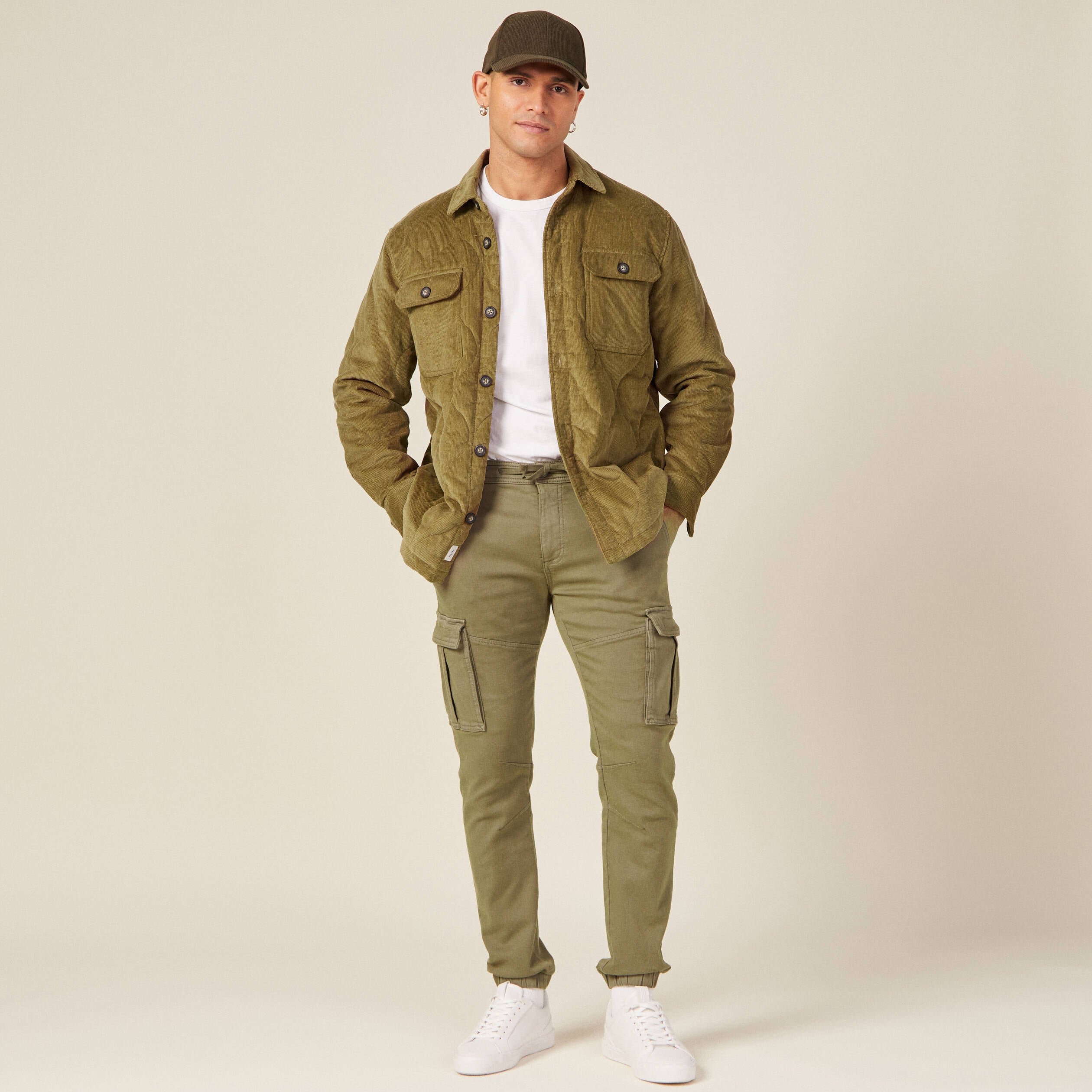 Pantalon battle bas resserr&eacute; vert kaki homme