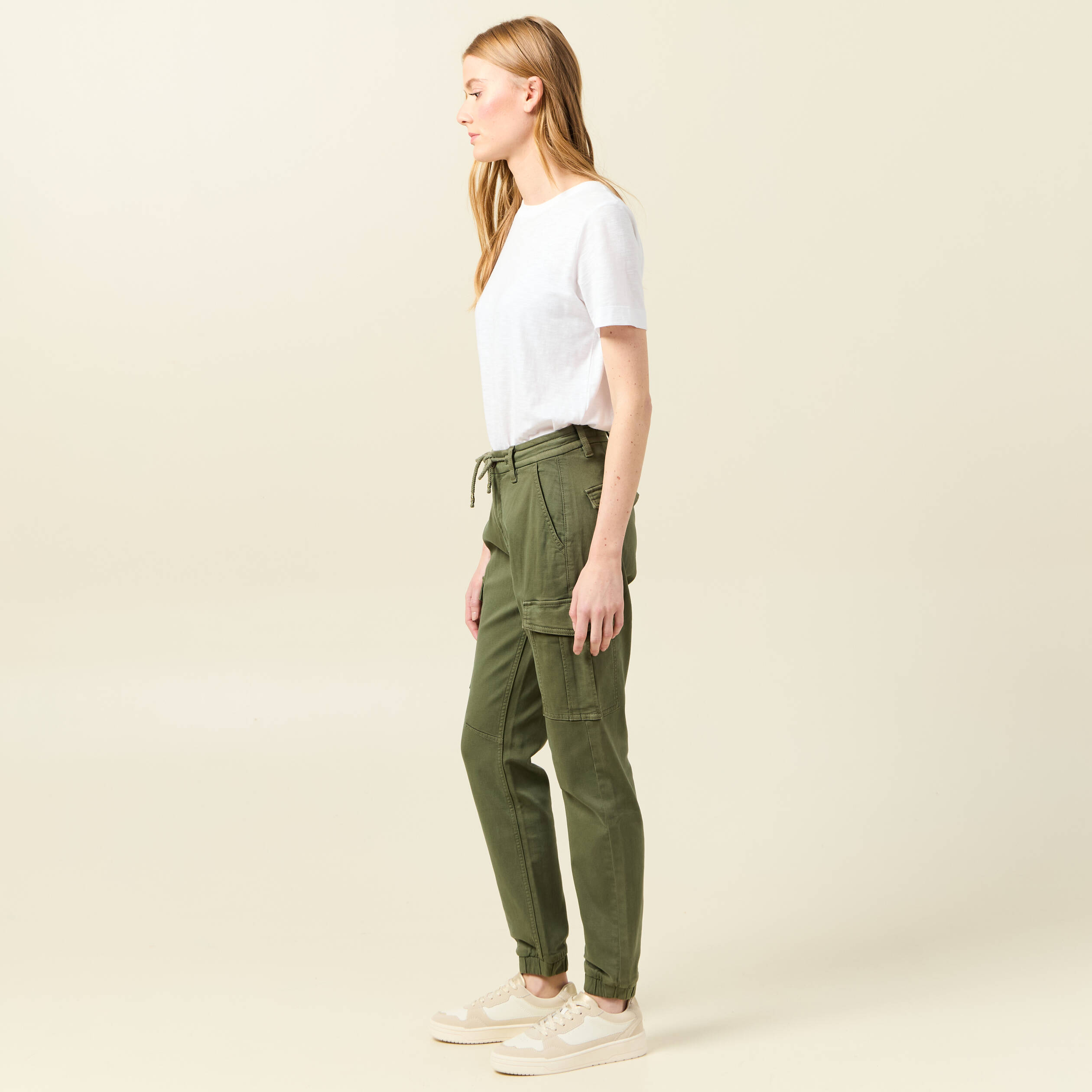 Pantalon cargo battle 7/8&egrave;me vert kaki femme