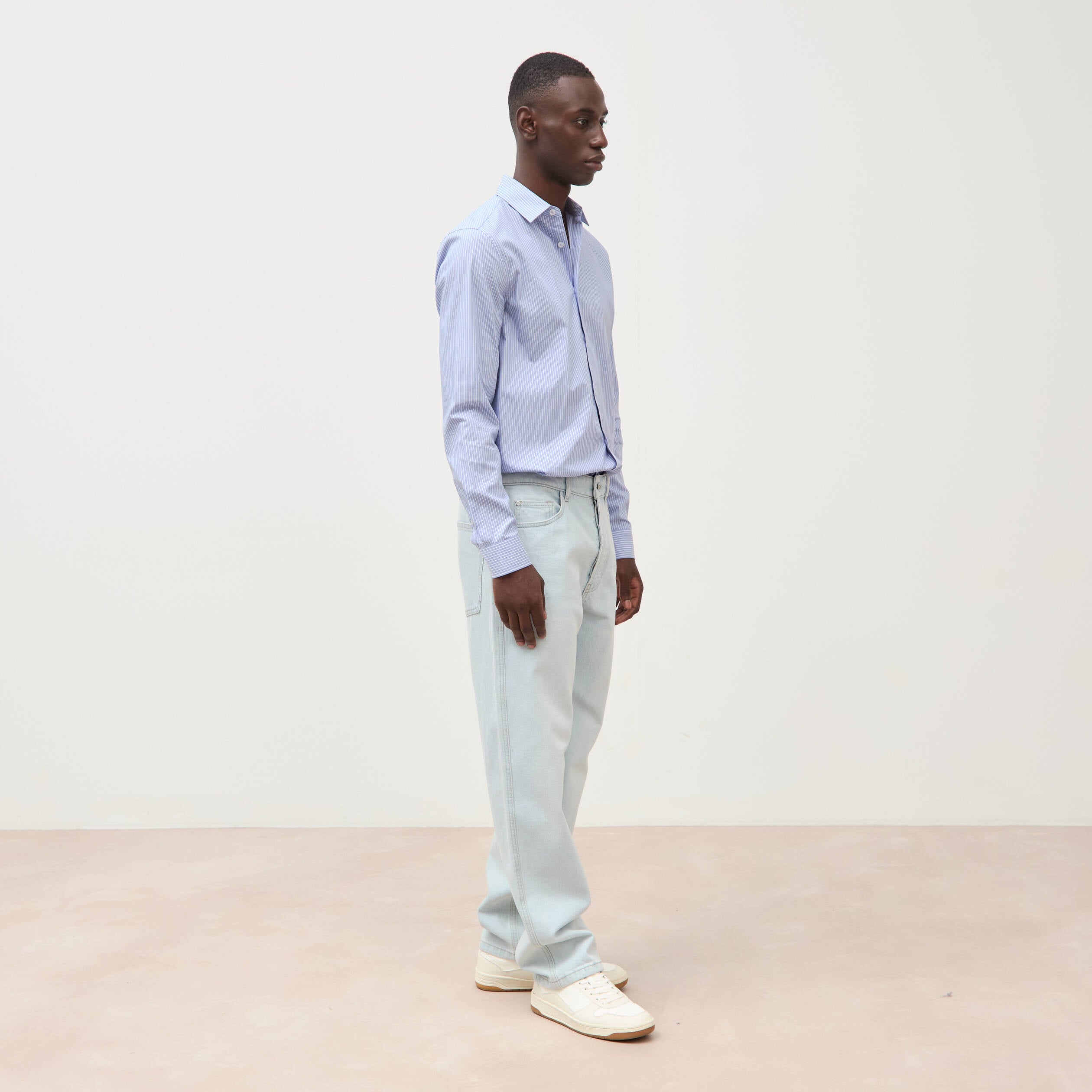 Chemise col am&eacute;ricain manches longues bleu gris homme