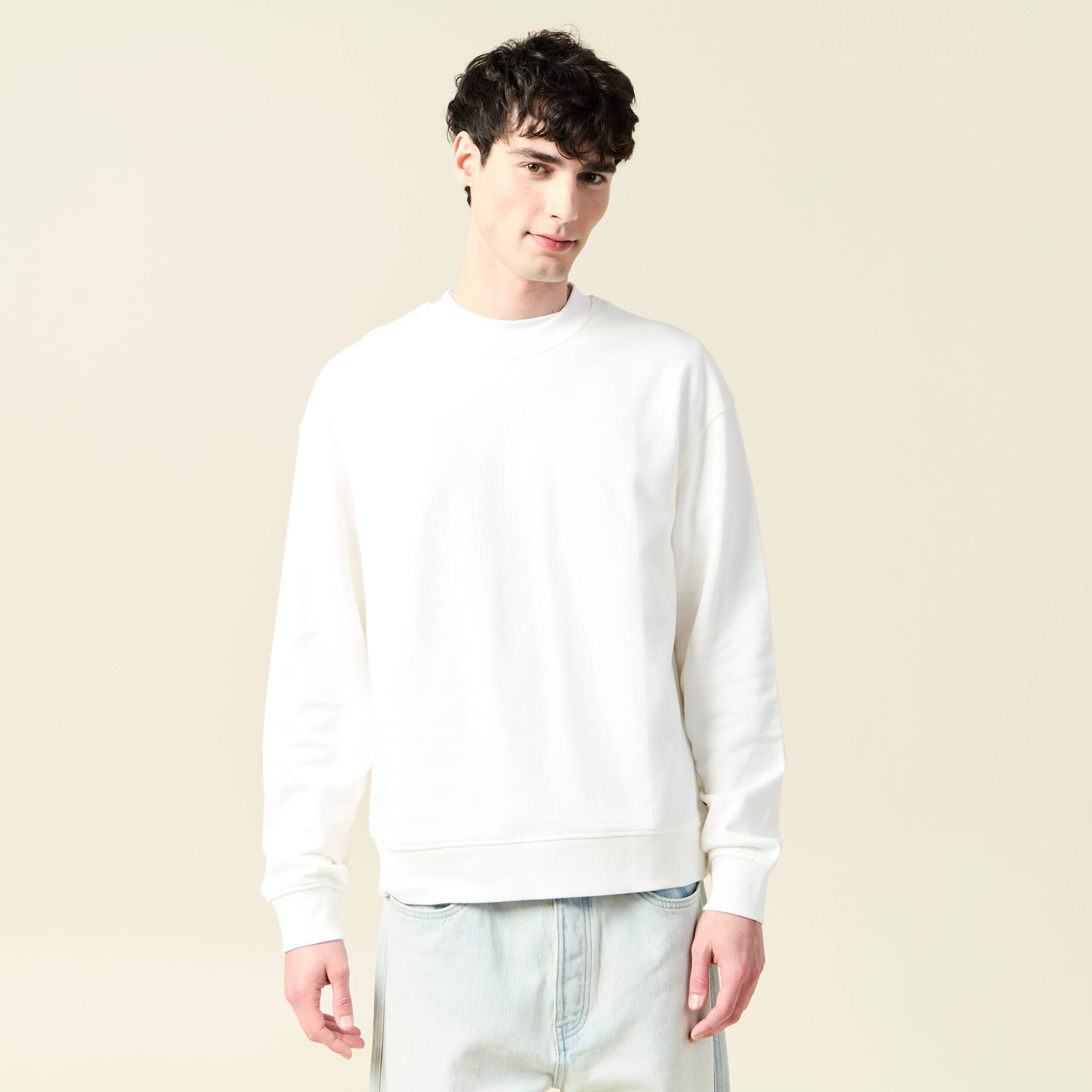 sweat col rond manches longues en coton ecru homme Sweat col rond manches longues en coton ecru homme