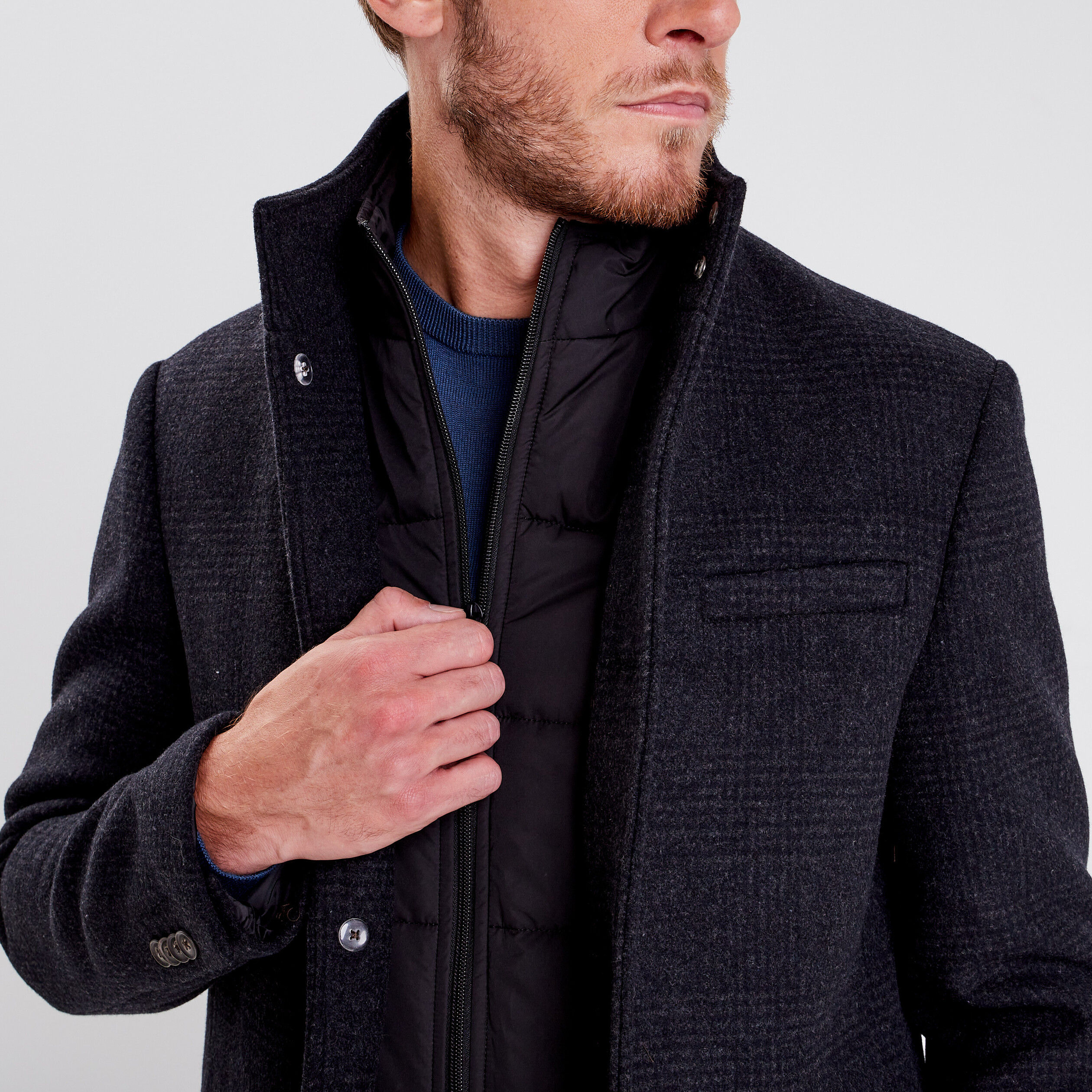 pardessus droit boutonne gris fonce homme Pardessus droit boutonné gris foncé homme