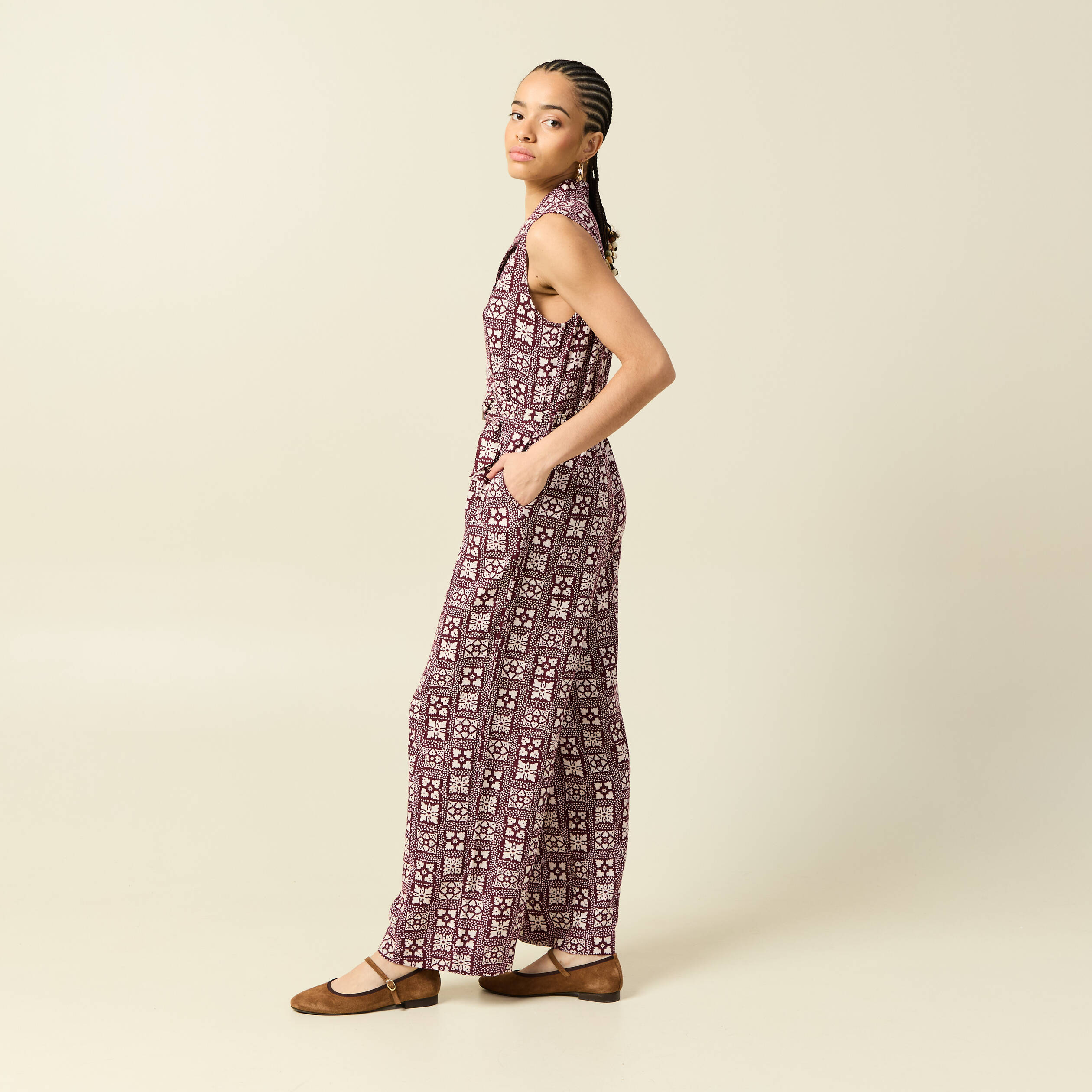 Combinaison salopette sans manches bordeaux femme