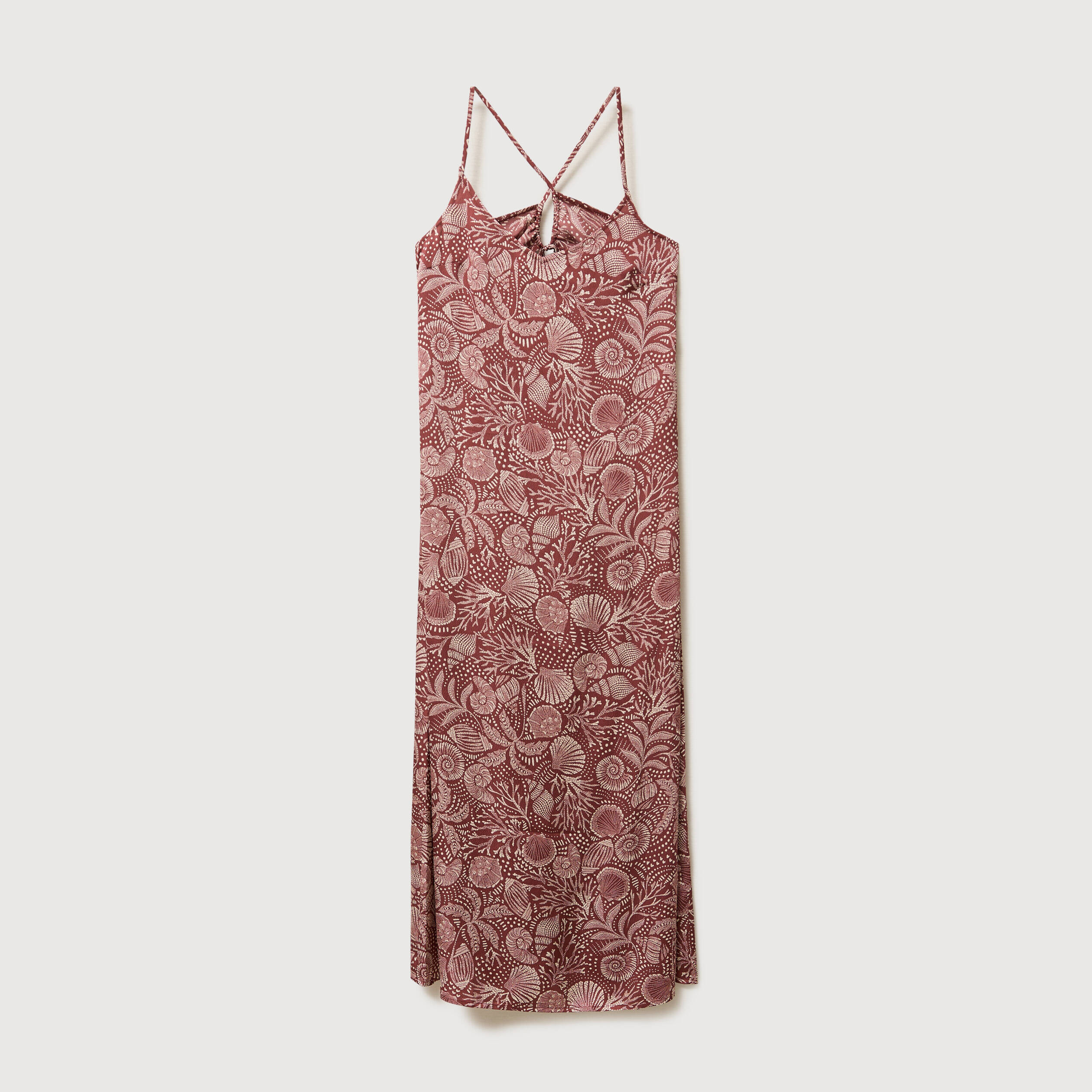 Robe bretelle satin&eacute;e col v marron chocolat femme