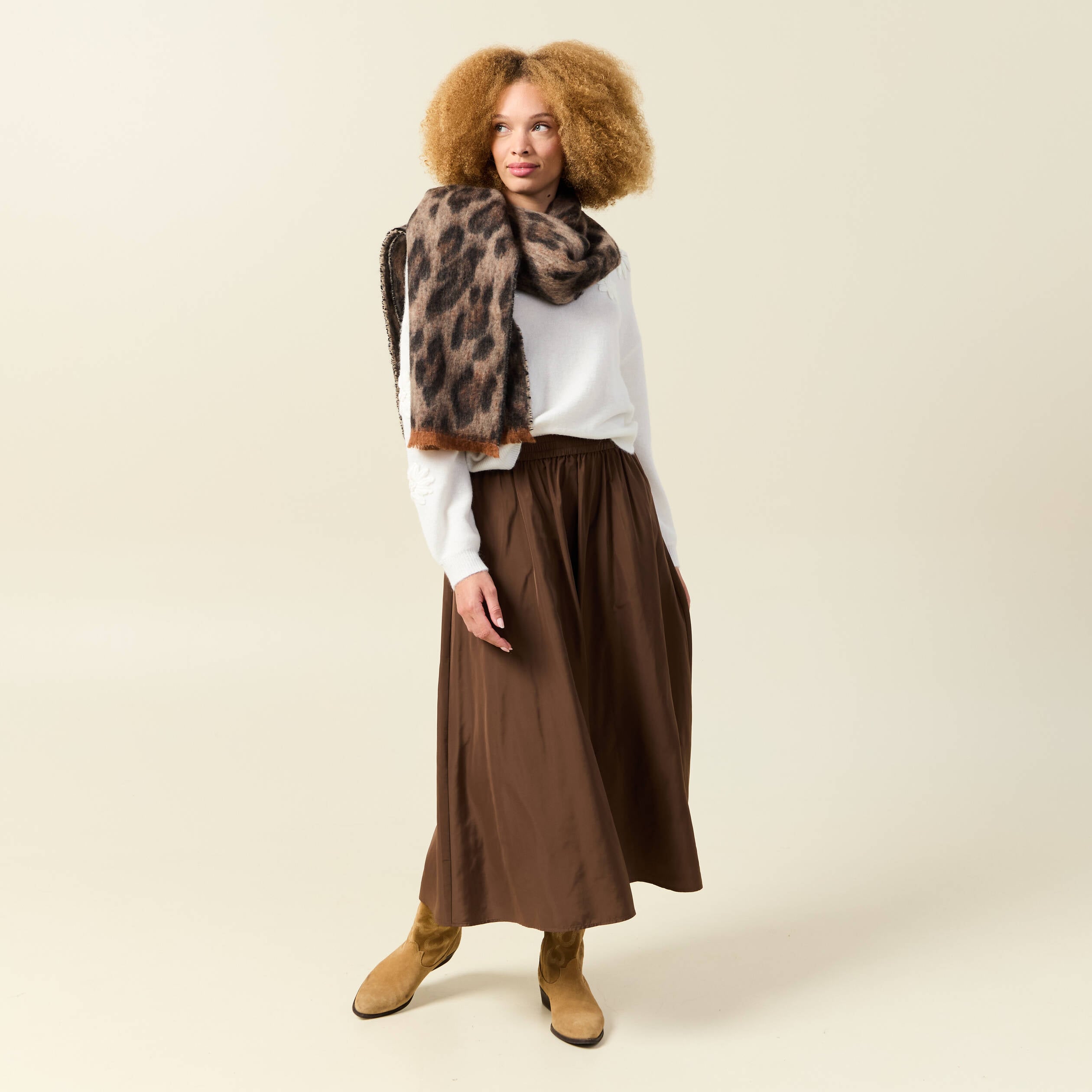 Pull manches longues col rond ecru femme