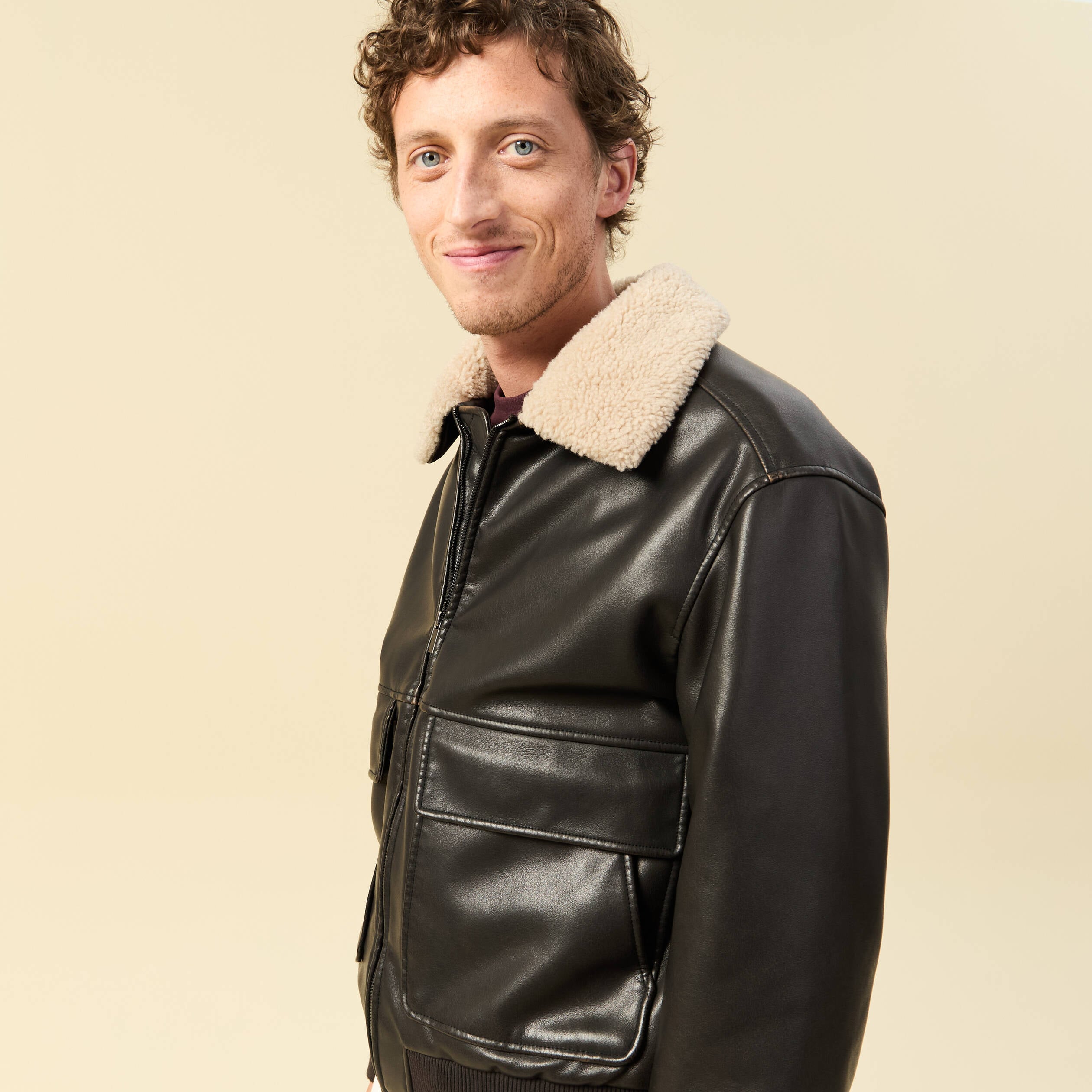 Blouson aviateur manches longues marron fonc&eacute; homme