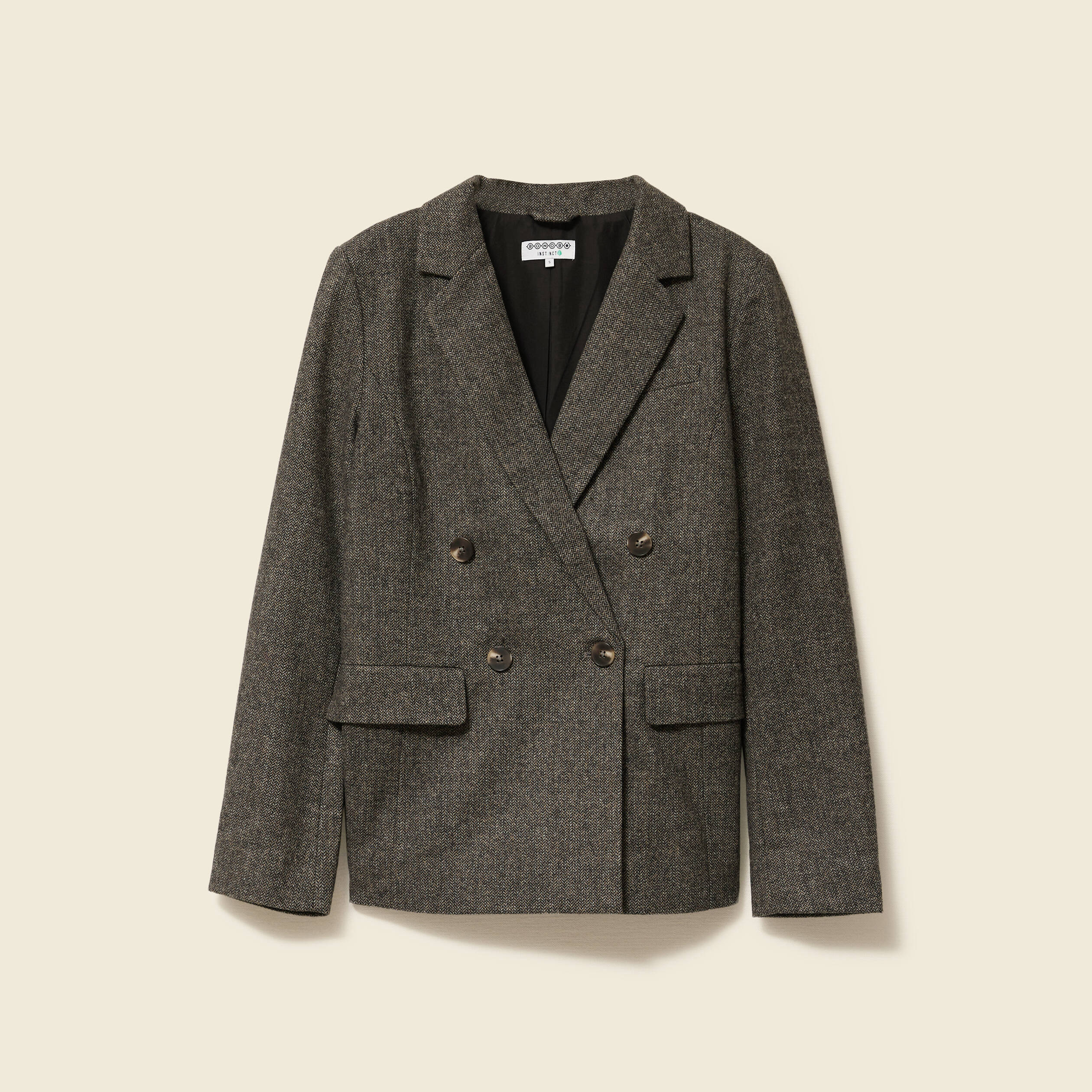Blazer col tailleur manches longues gris fonc&eacute; femme
