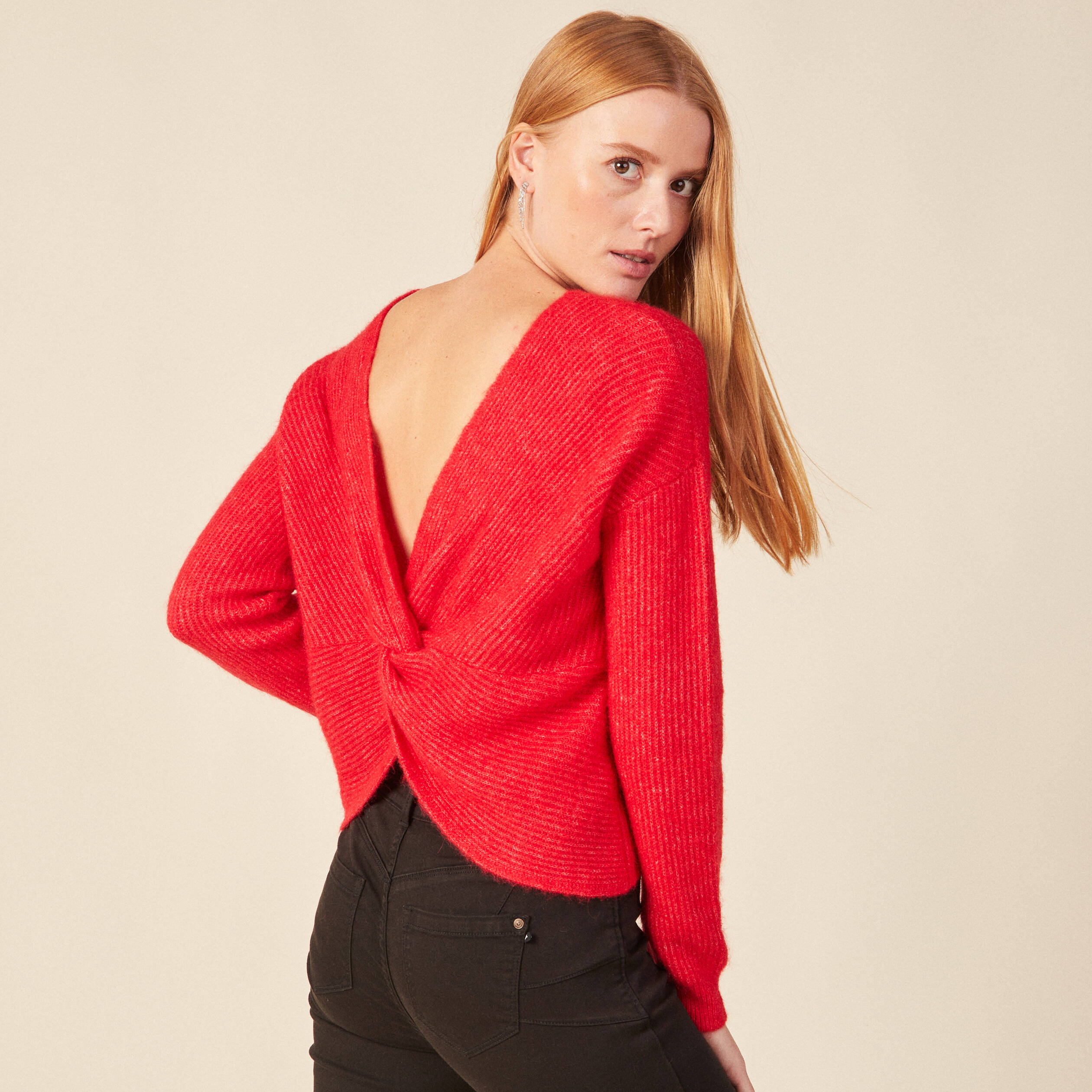 Pull manches longues rose framboise femme