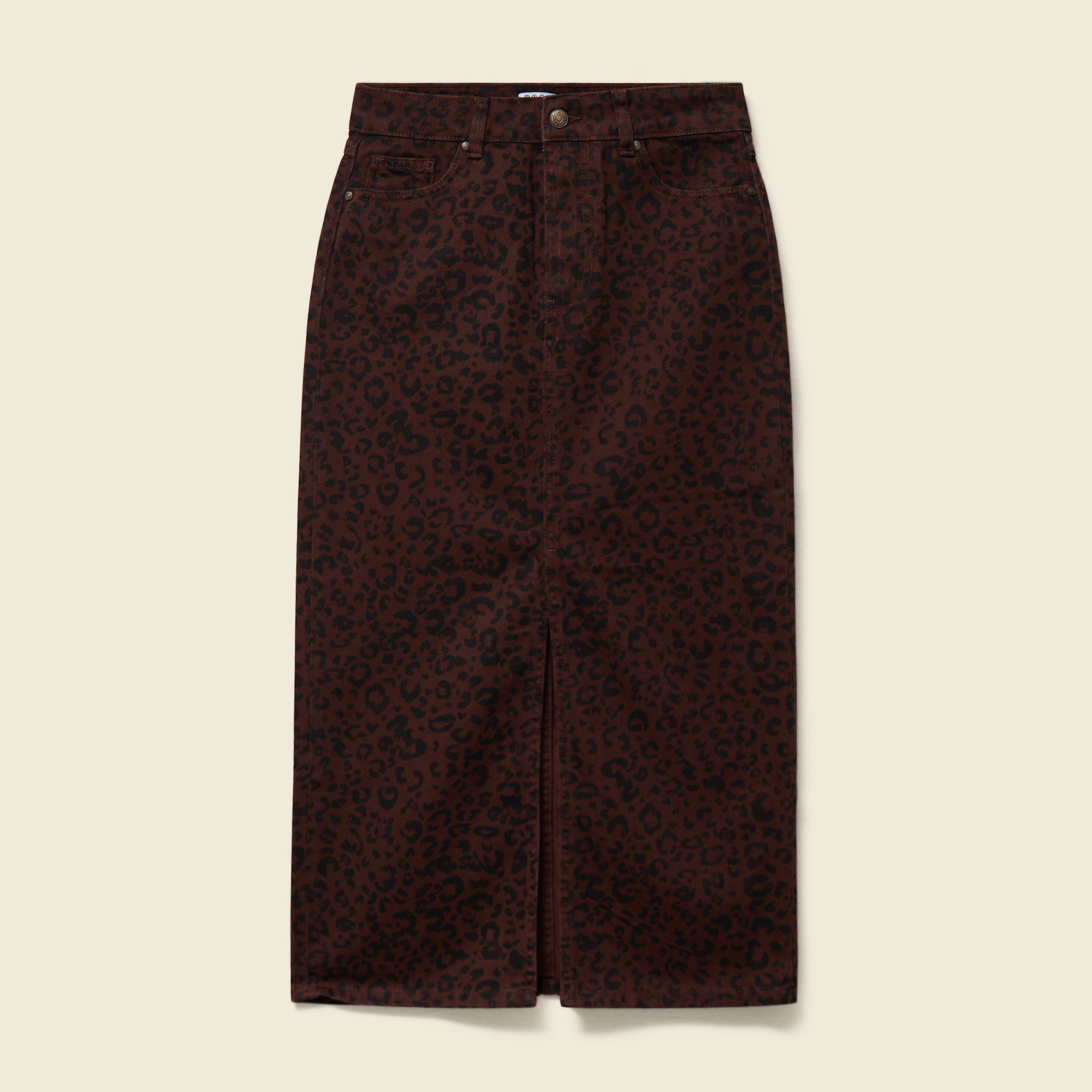 Jupe droite longue en coton marron cognac femme