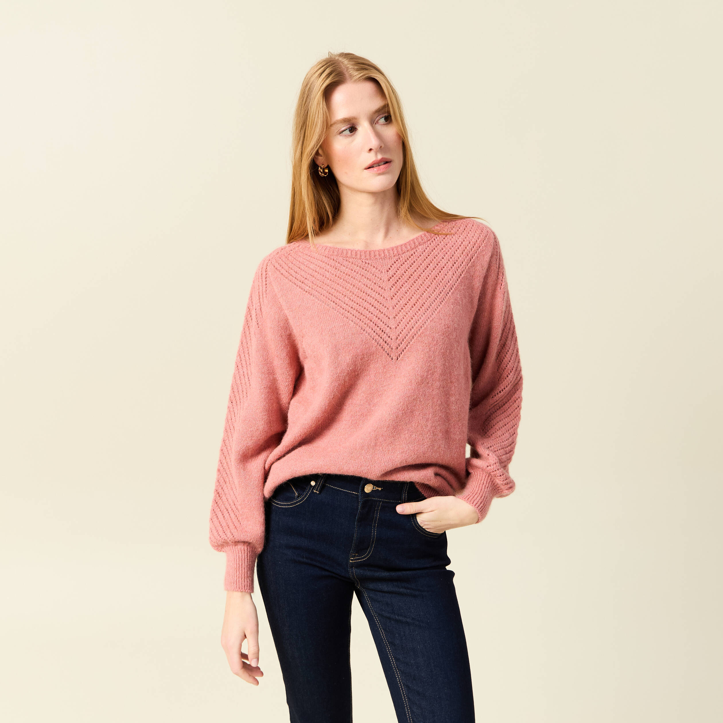 pull manches longues fabrique en france rose pastel femme Pull manches longues fabriqué en France rose pastel femme