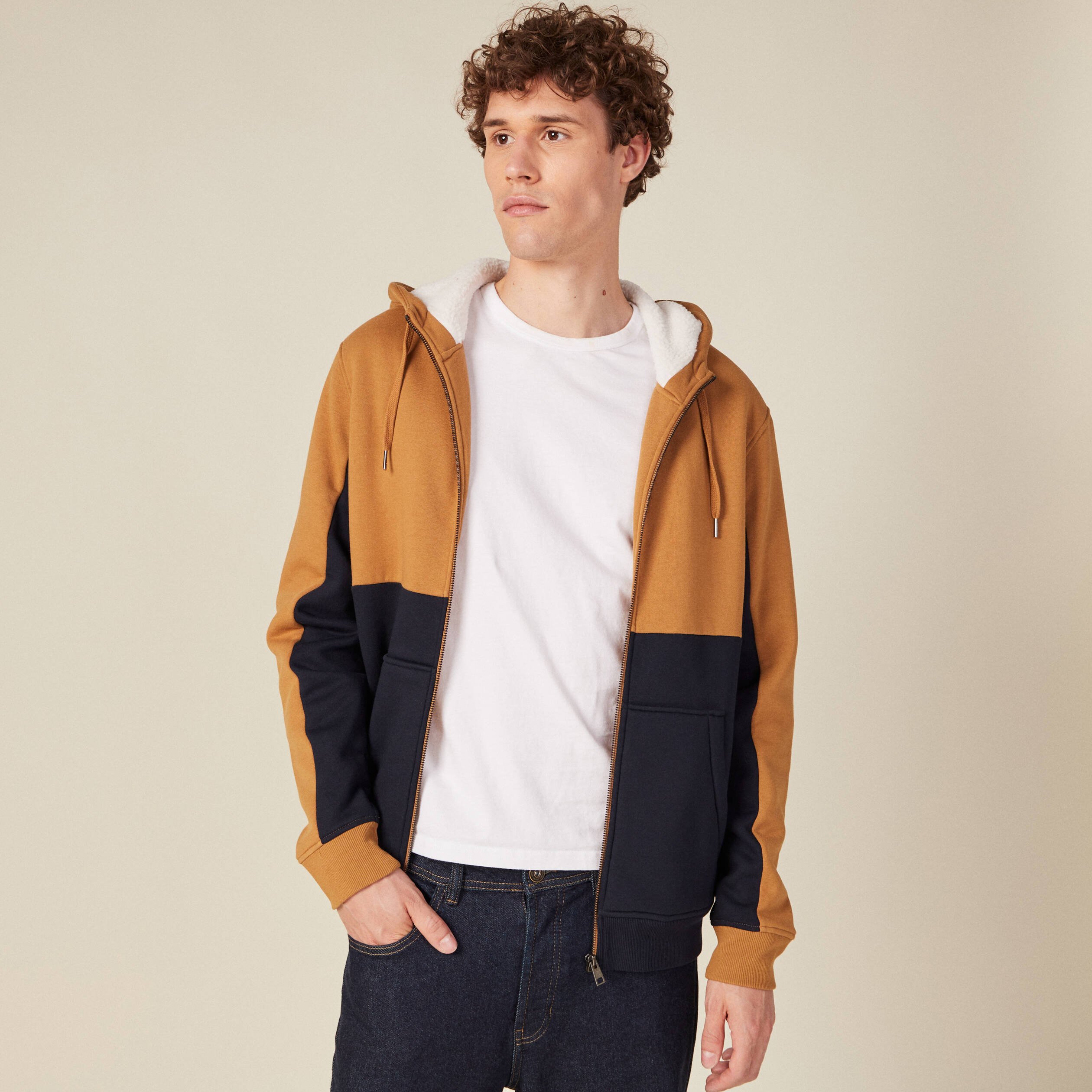 Gilet zippe double a capuche camel homme Bonobo