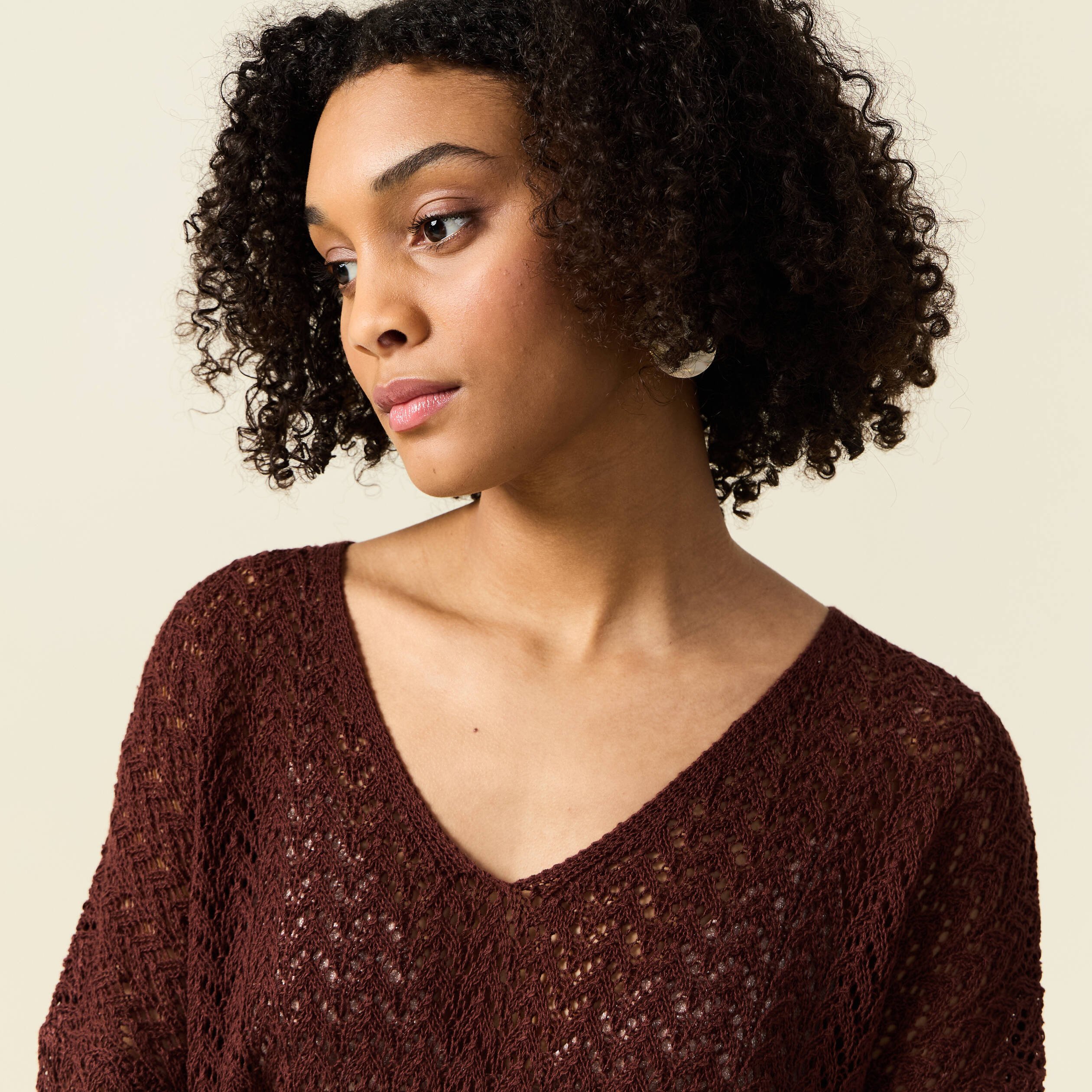 pull manches 34 ajoure bordeaux femme Pull manches 3/4 ajouré bordeaux femme