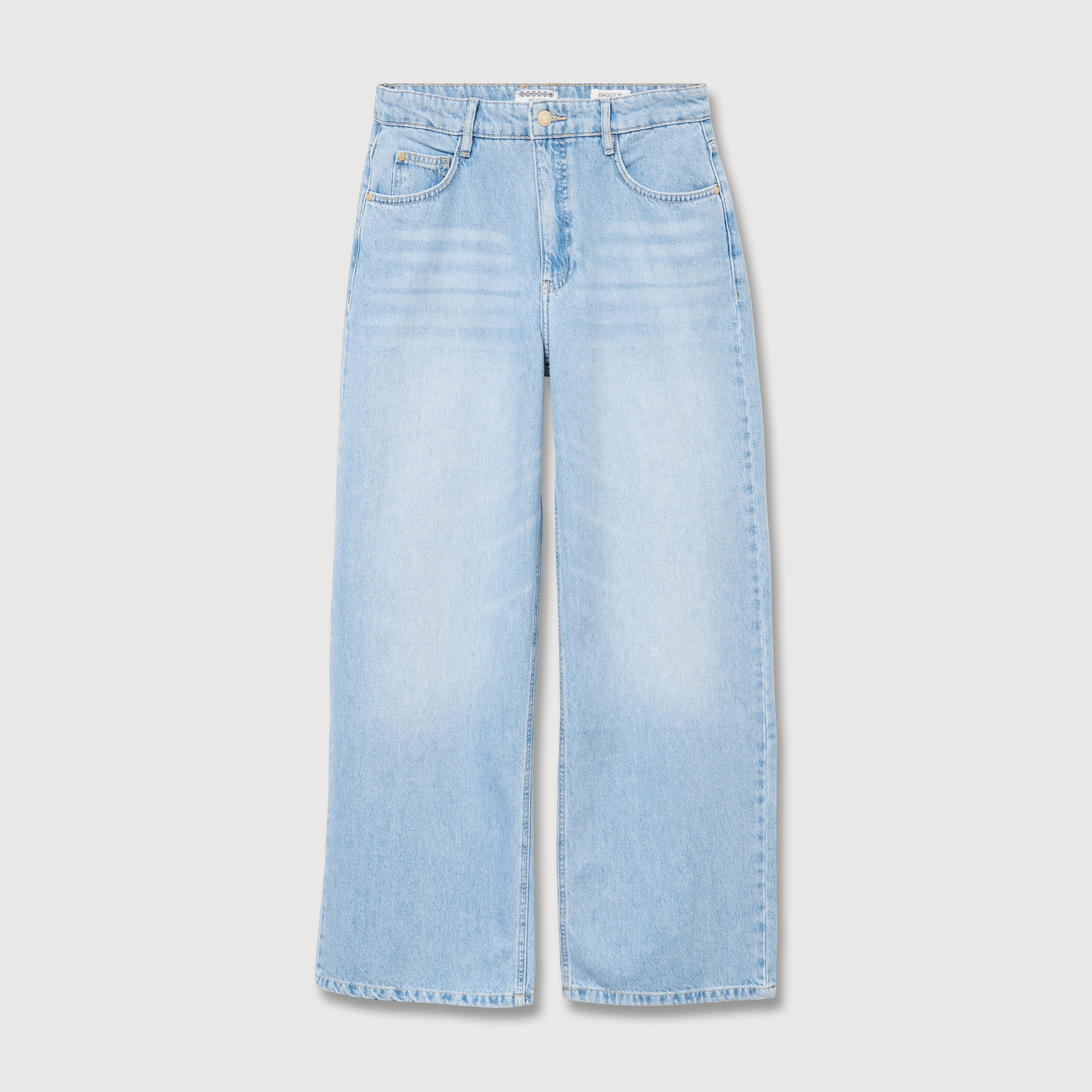 Jeans loose taille standard en coton denim bleach femme