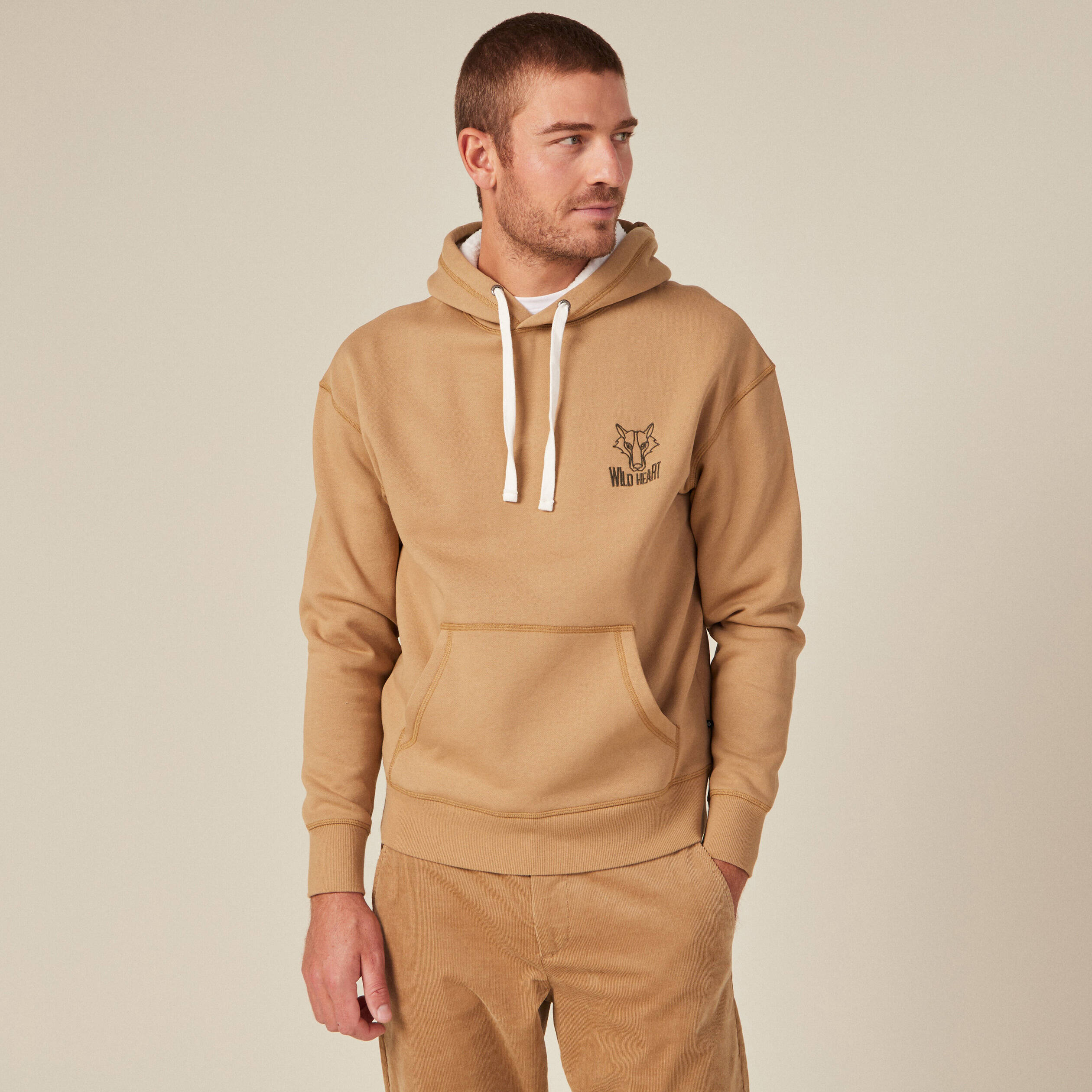 Sweat à capuche fourrée beige homme