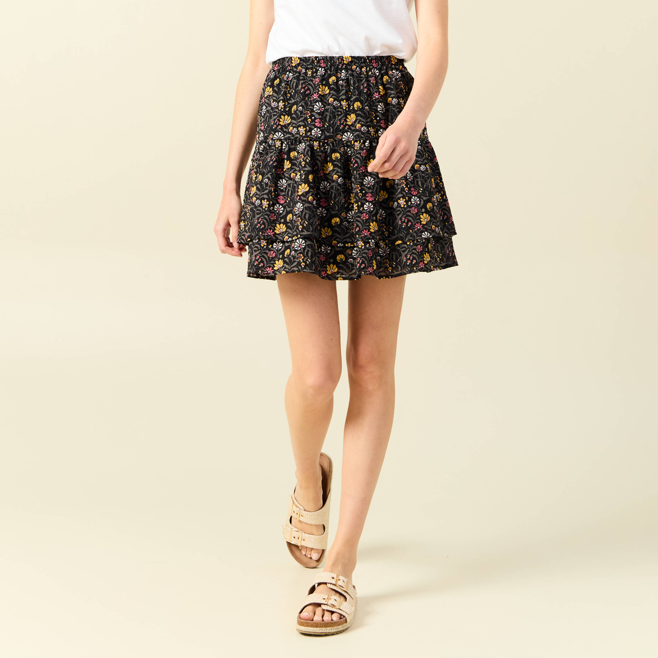 Jupe evasee fluide volantee multicolore femme Bonobo