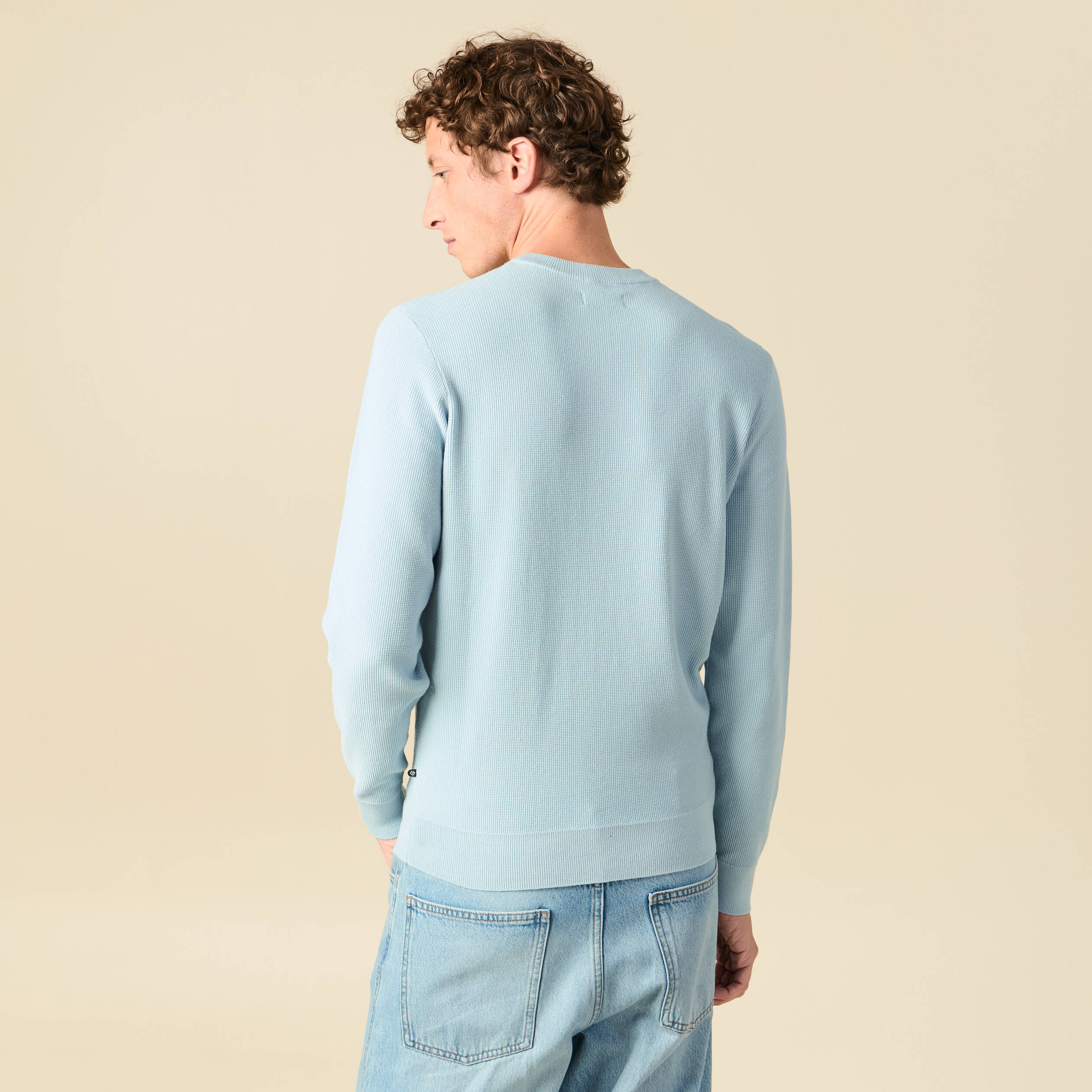 Pull en coton mélangé à col rond et motif texturé | AIR FORCE BLUE | Pulls | M&S LU