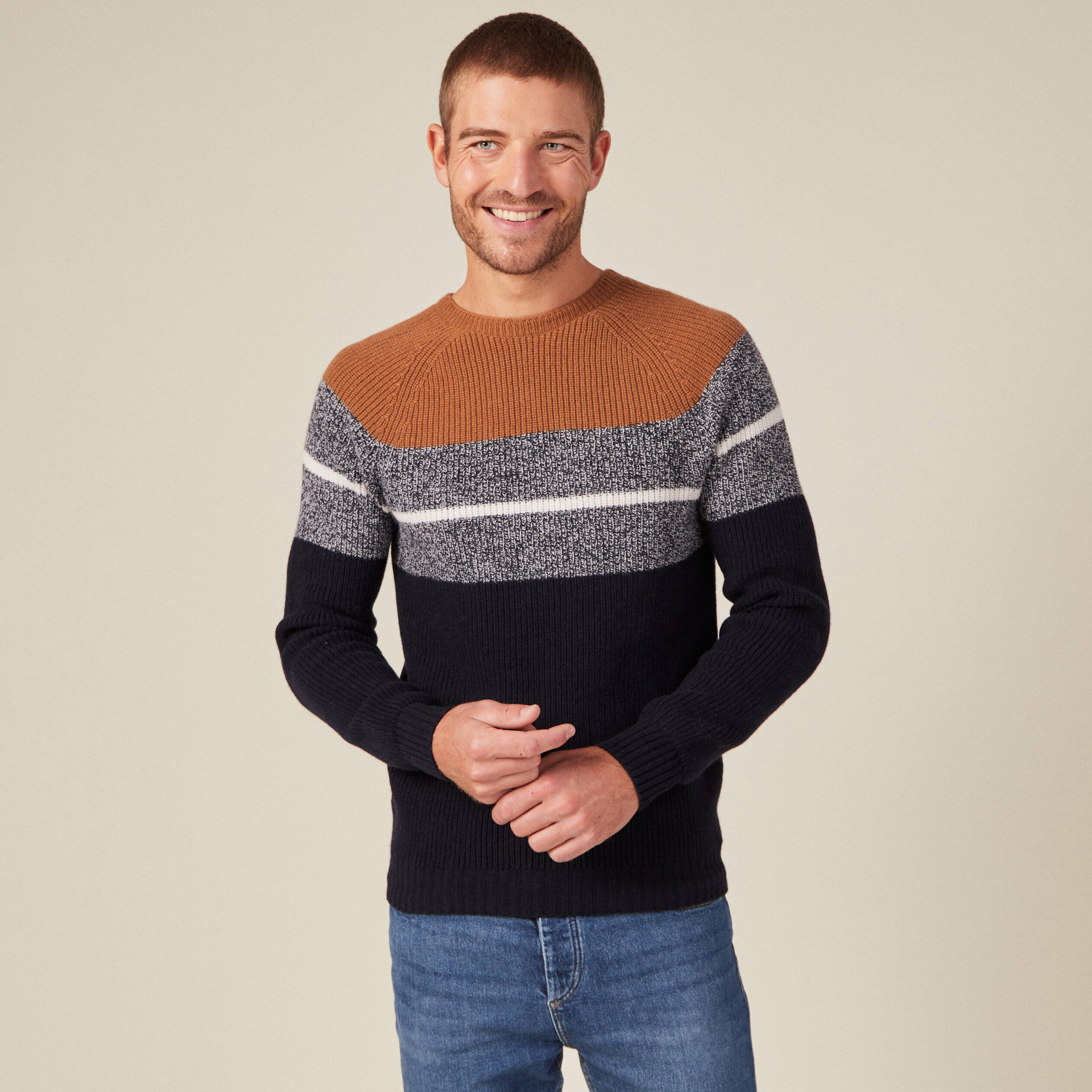 Pull manches longues marron homme