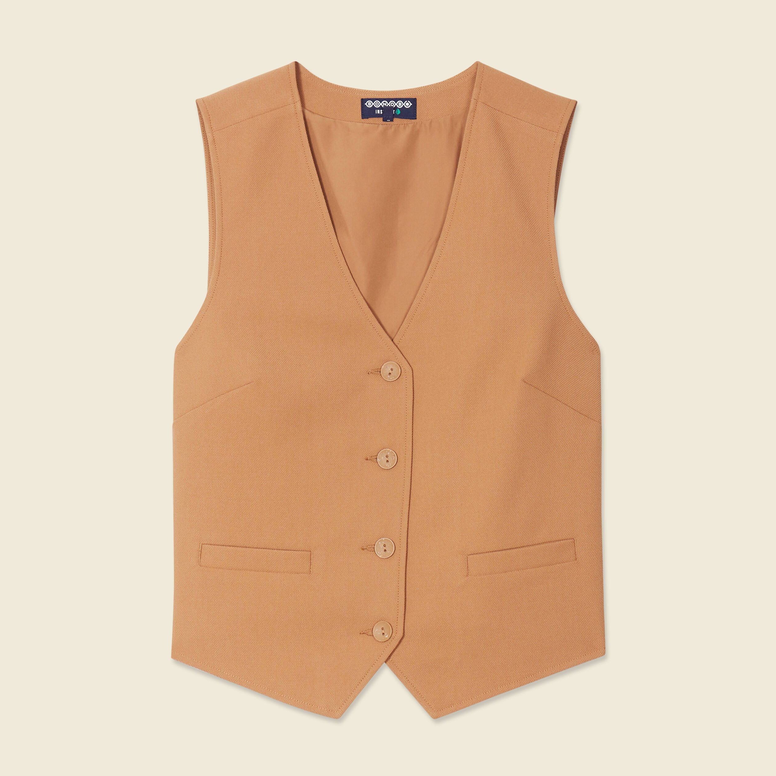 Gilet ajust&eacute; sans manches doubl&eacute; beige femme