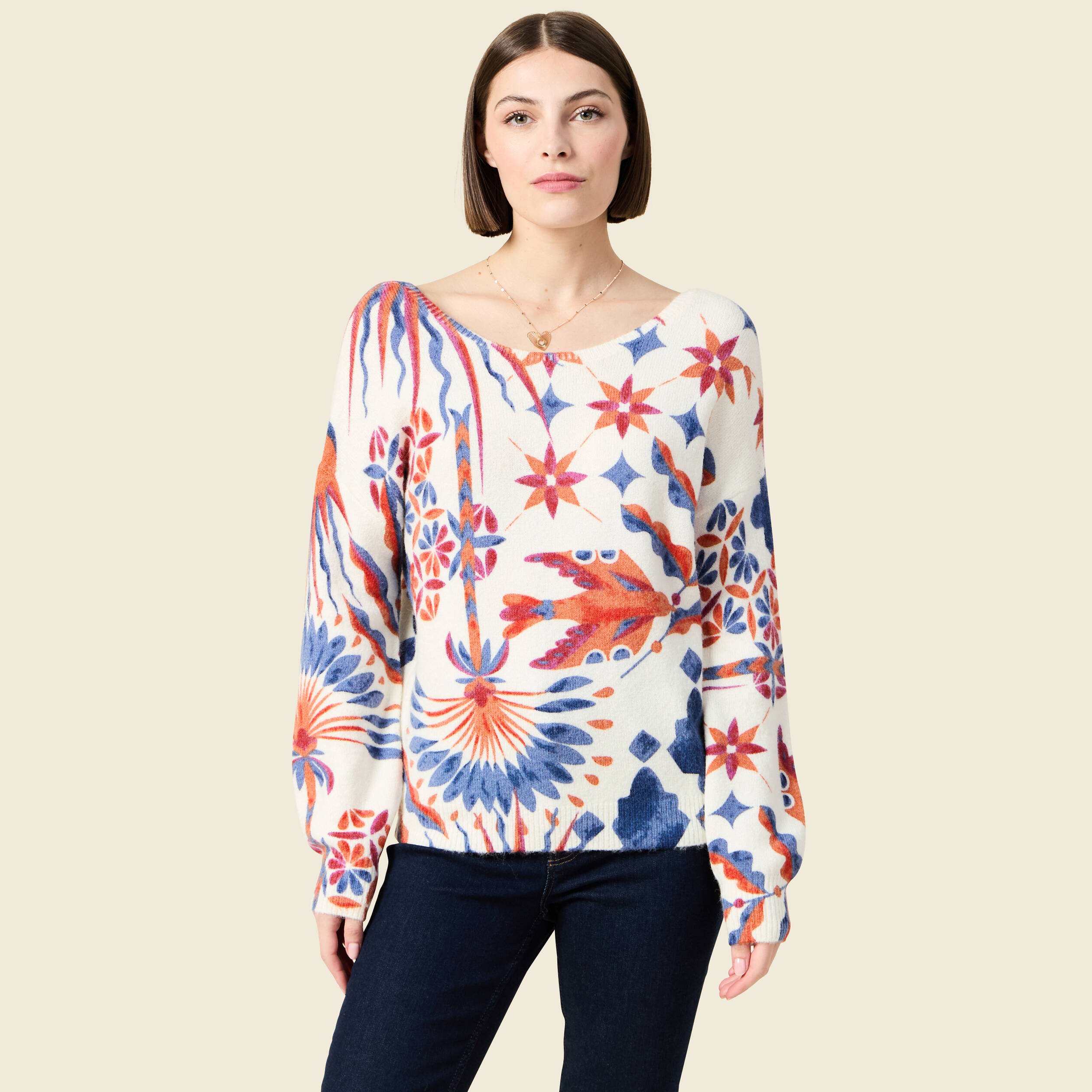 pull col rond manches longues ecru femme Pull col rond manches longues ecru femme