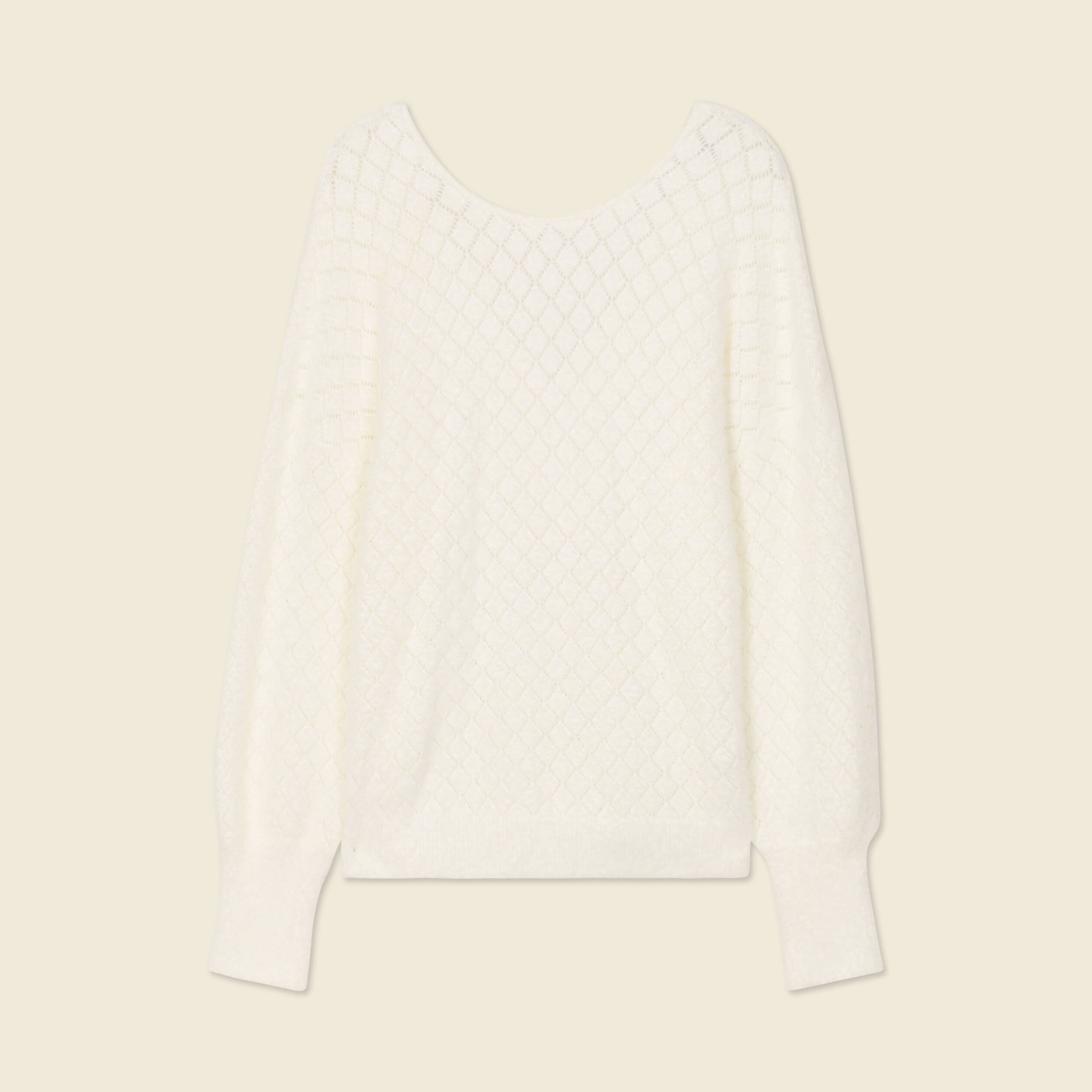 Pull manches longues r&eacute;versible ecru femme