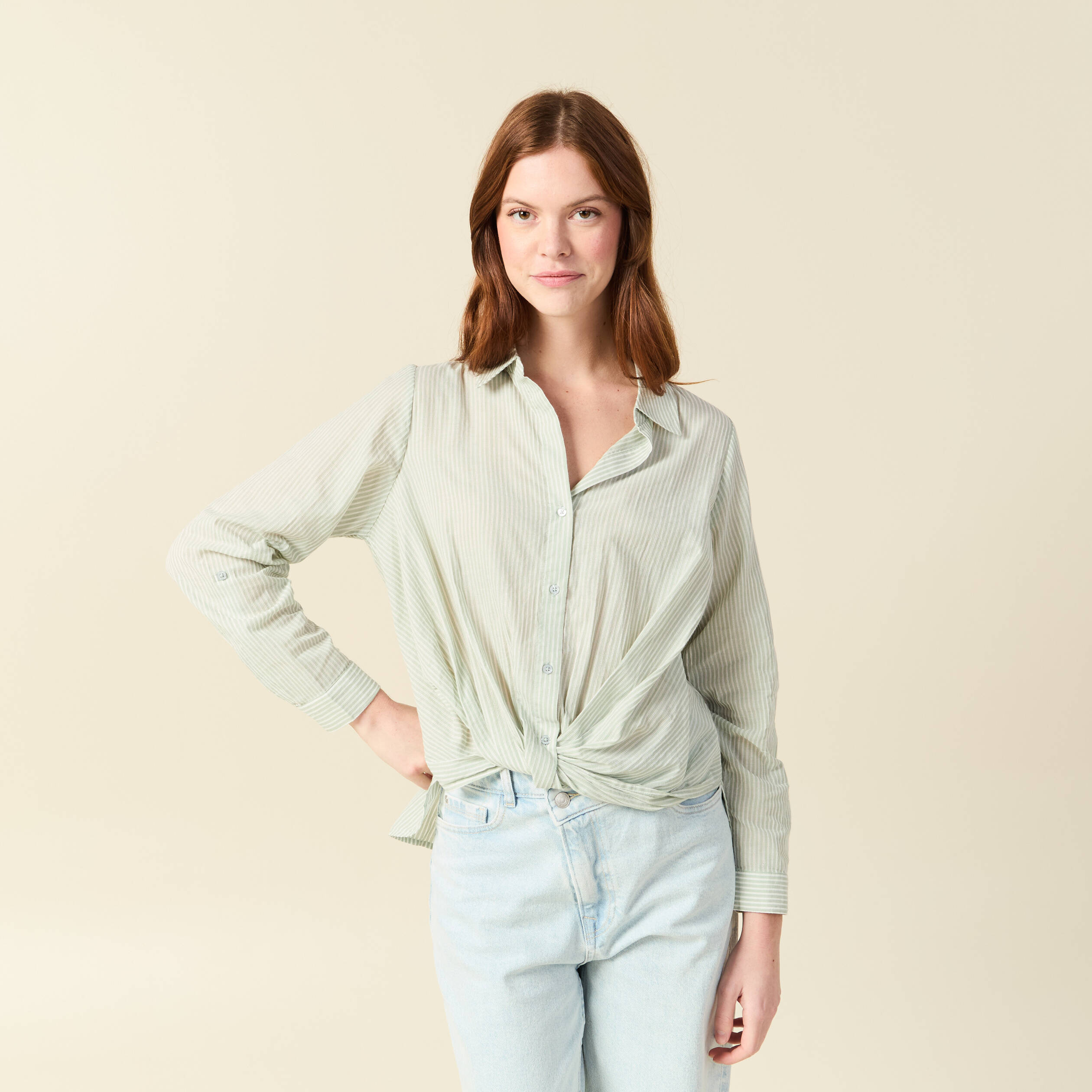 Blouse manches longues vert olive femme