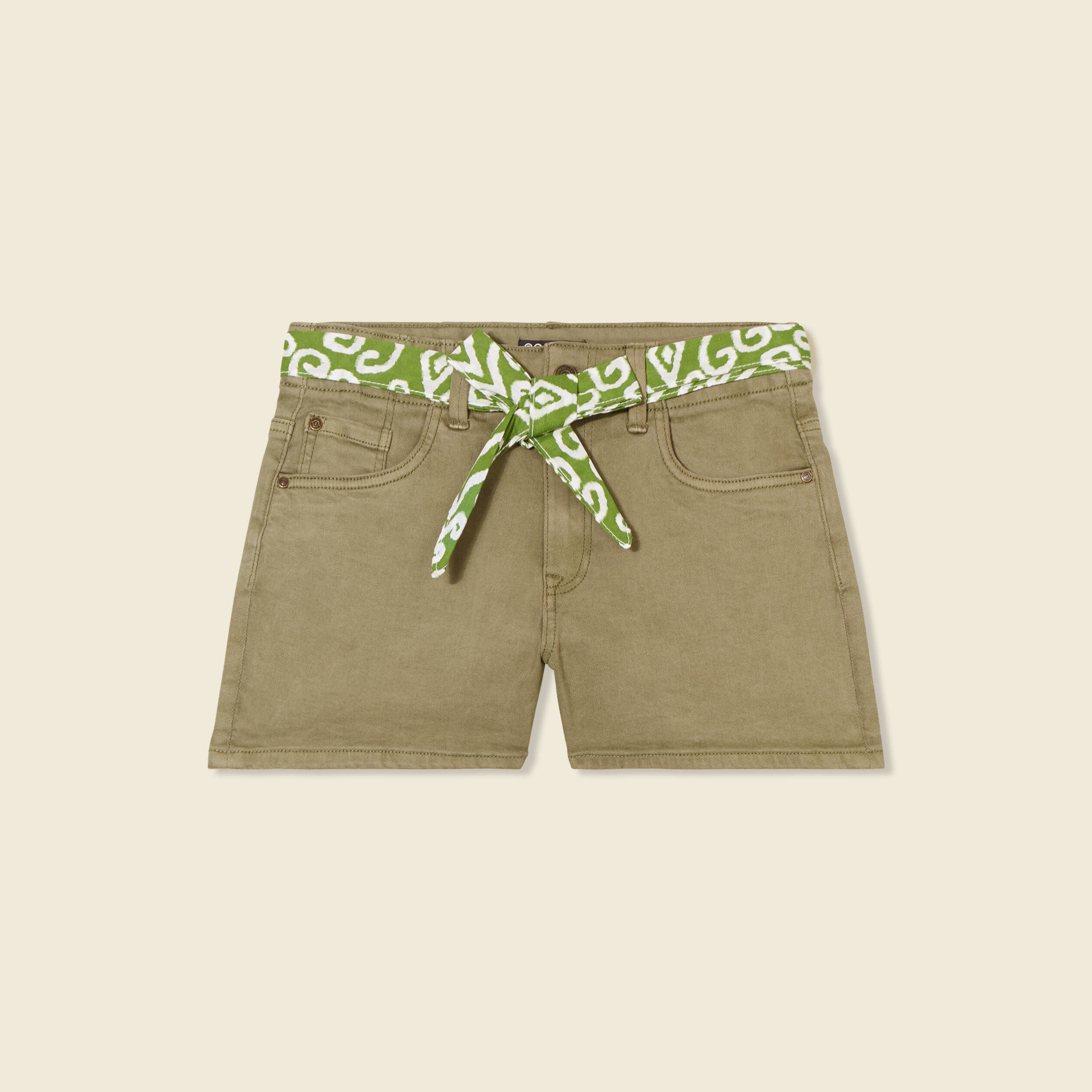 short straight ceinture jean vert kaki femme Short straight ceinturé jean vert kaki femme
