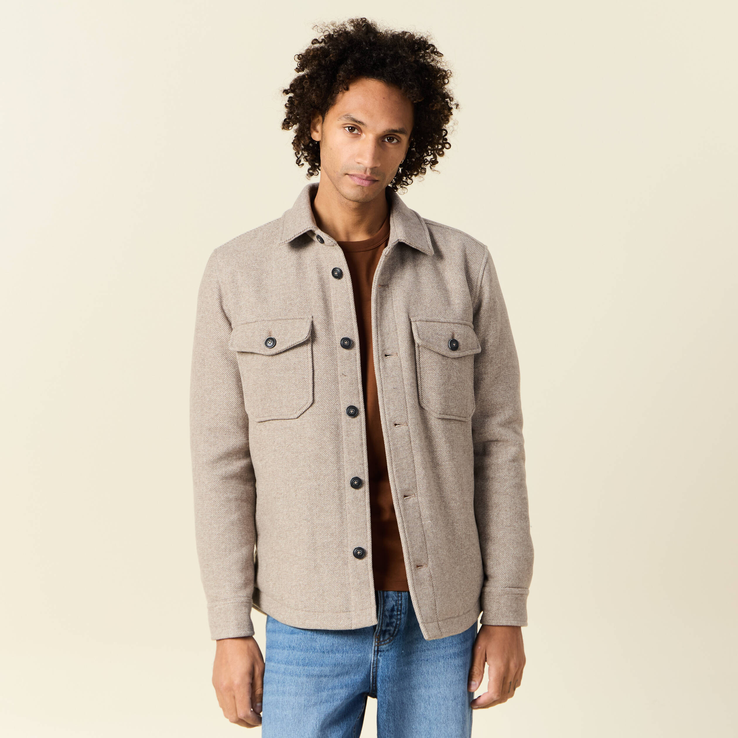 surchemise boutonnee beige homme Surchemise boutonnée beige homme