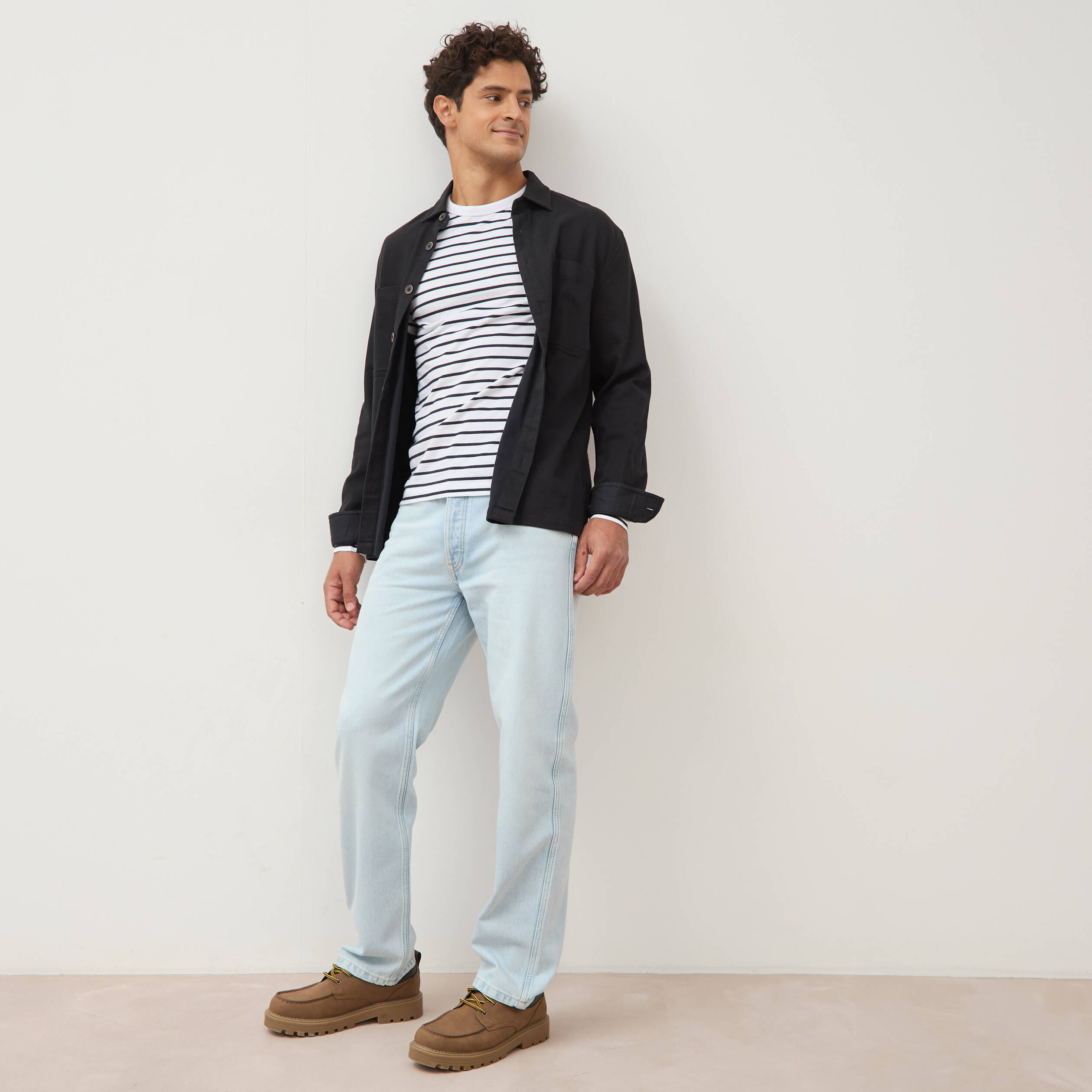 Marini&egrave;re manches longues col rond bleu marine homme