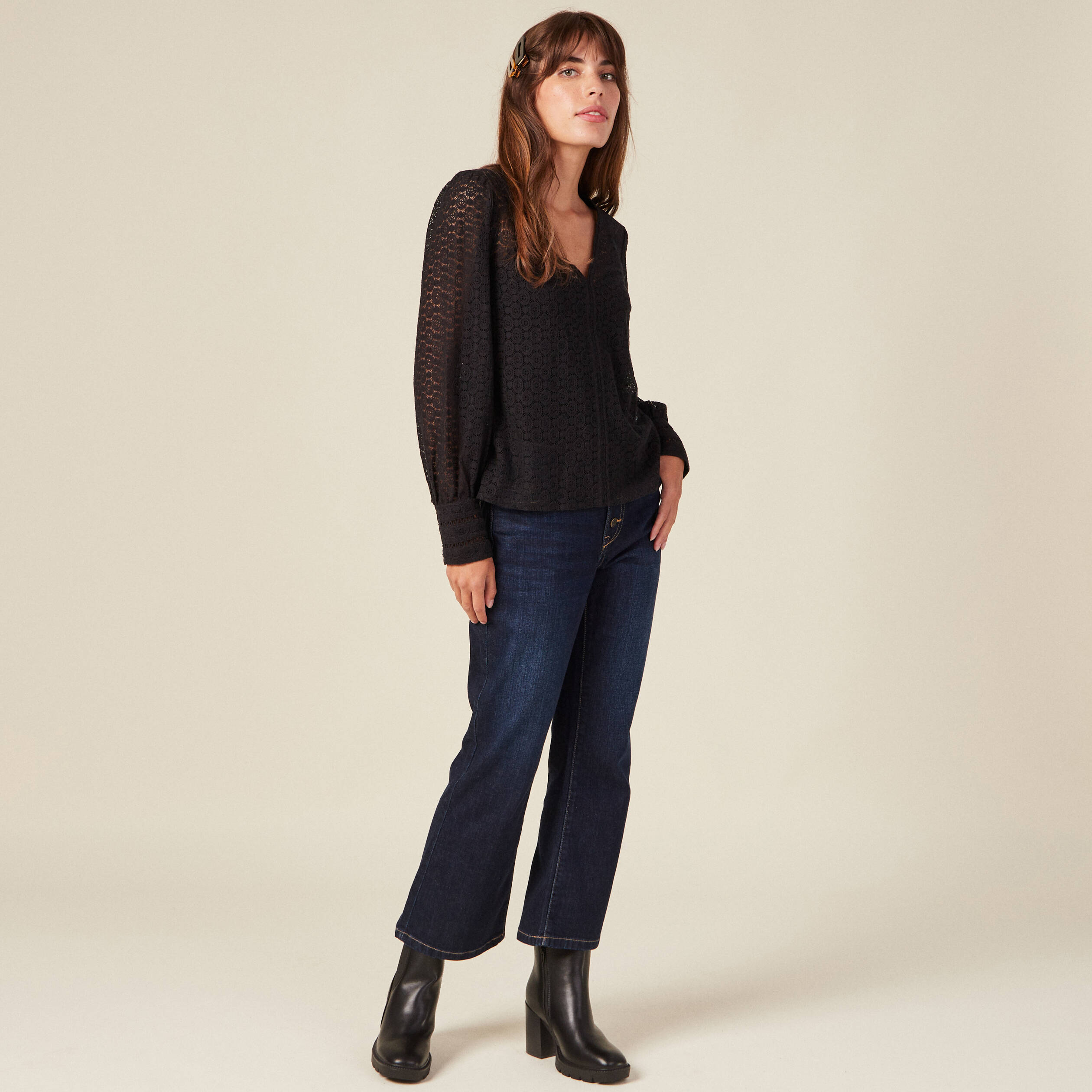 Blouse manches longues noir femme