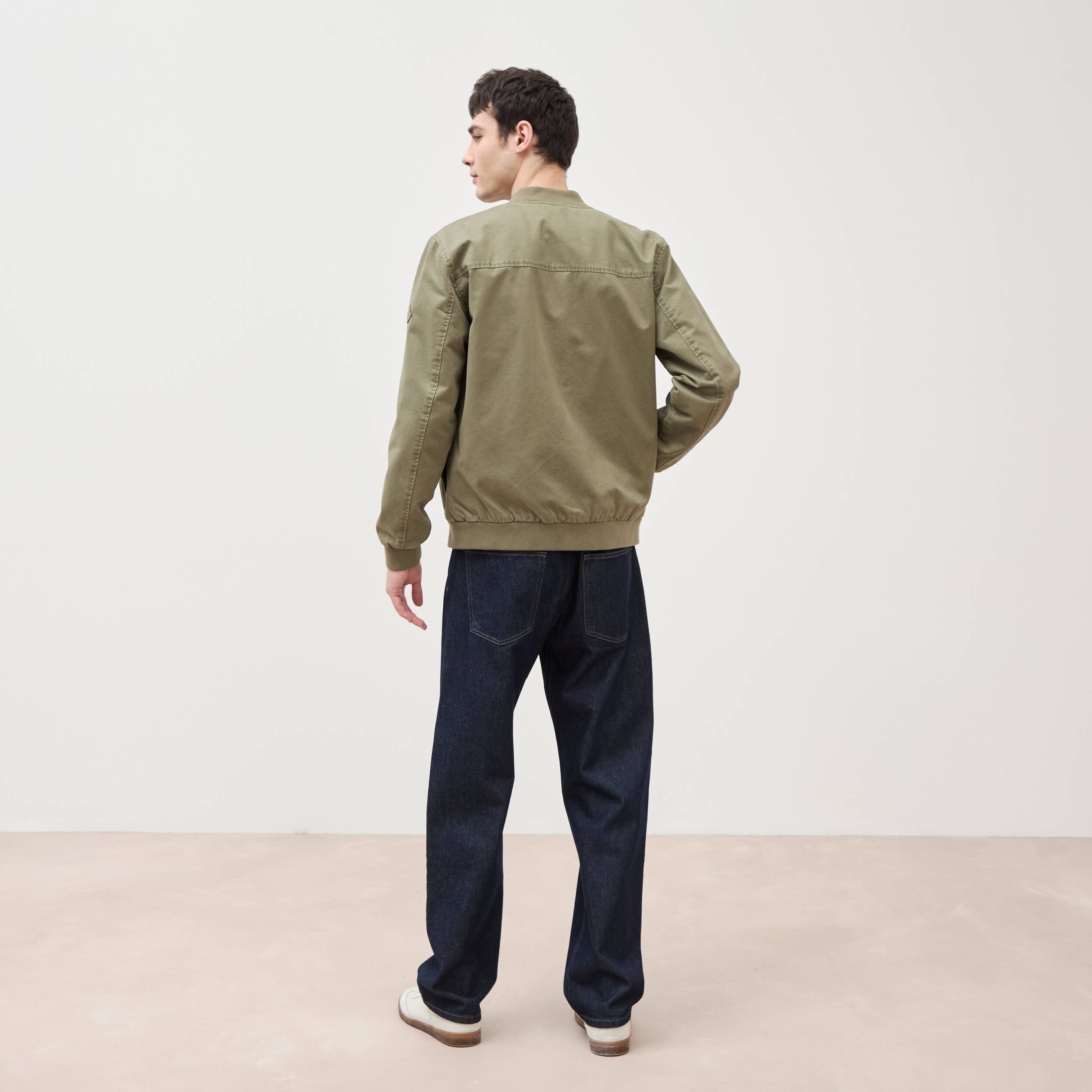 Blouson manches longues doubl&eacute; en coton vert kaki homme