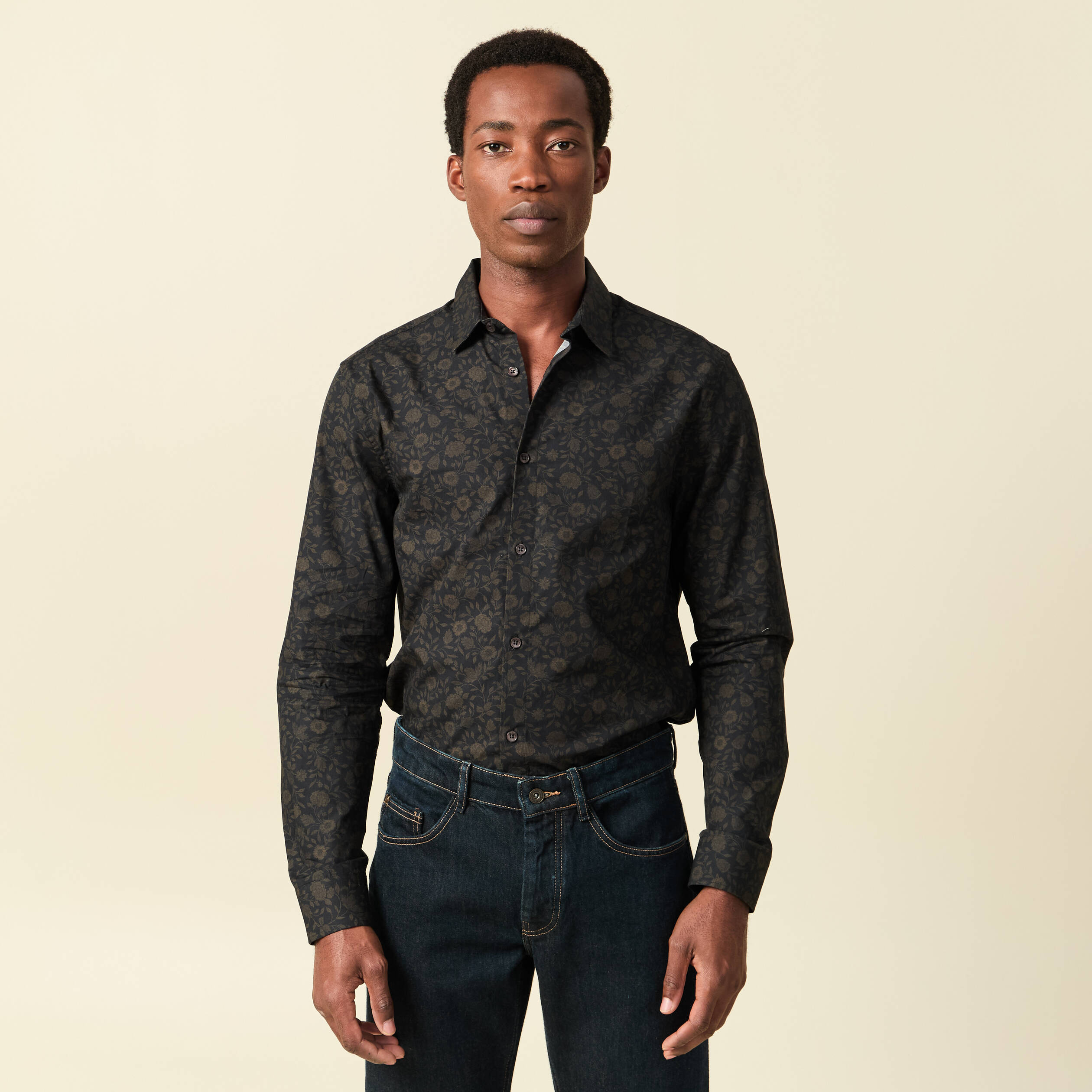 Chemise manches longues en coton noir homme