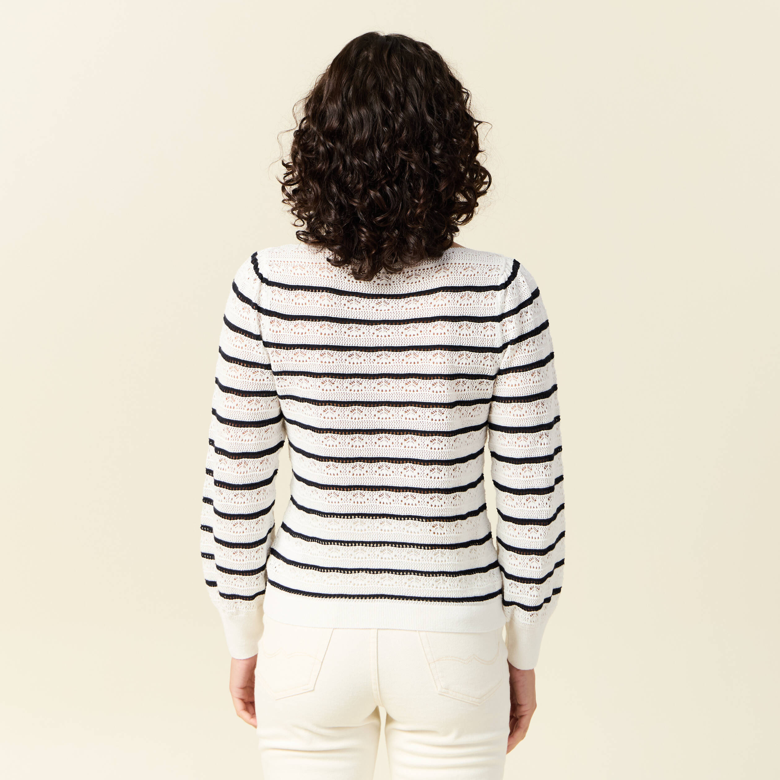 pull manches longues ajoure ecru femme Pull manches longues ajouré ecru femme