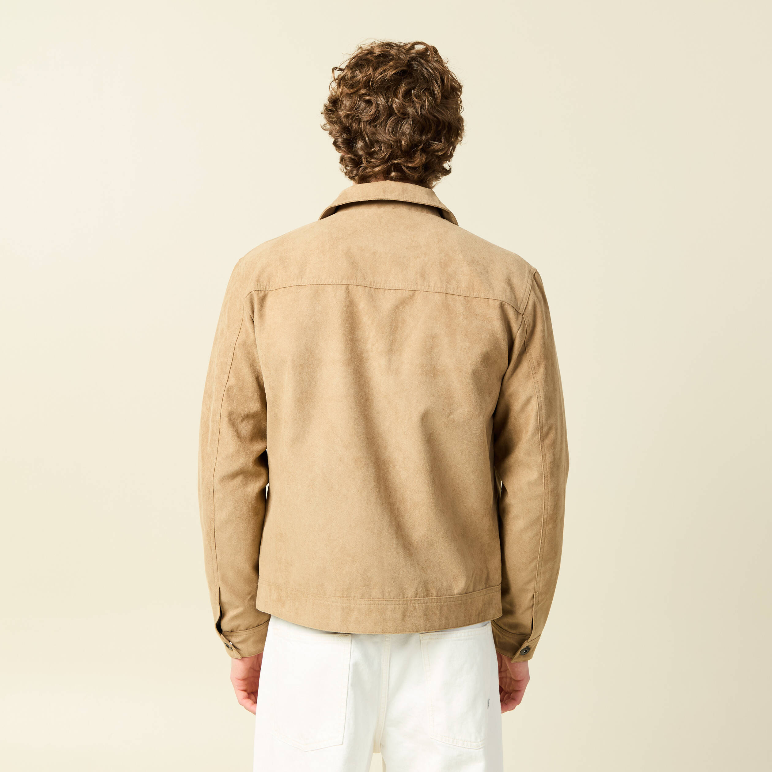 Blouson droit court col classique marron homme