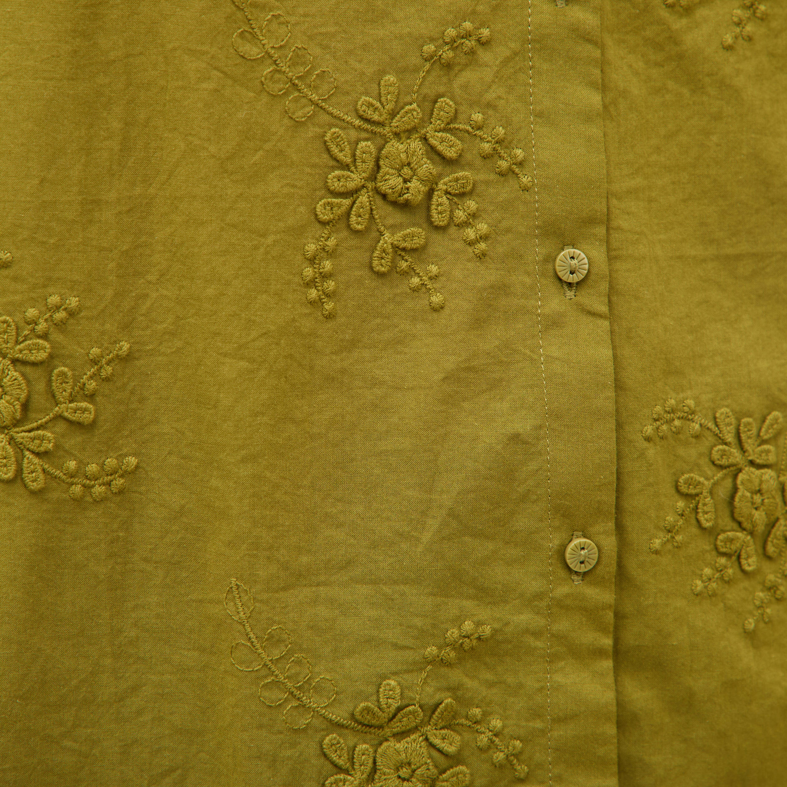 Chemise en coton manches 3/4 vert kaki femme